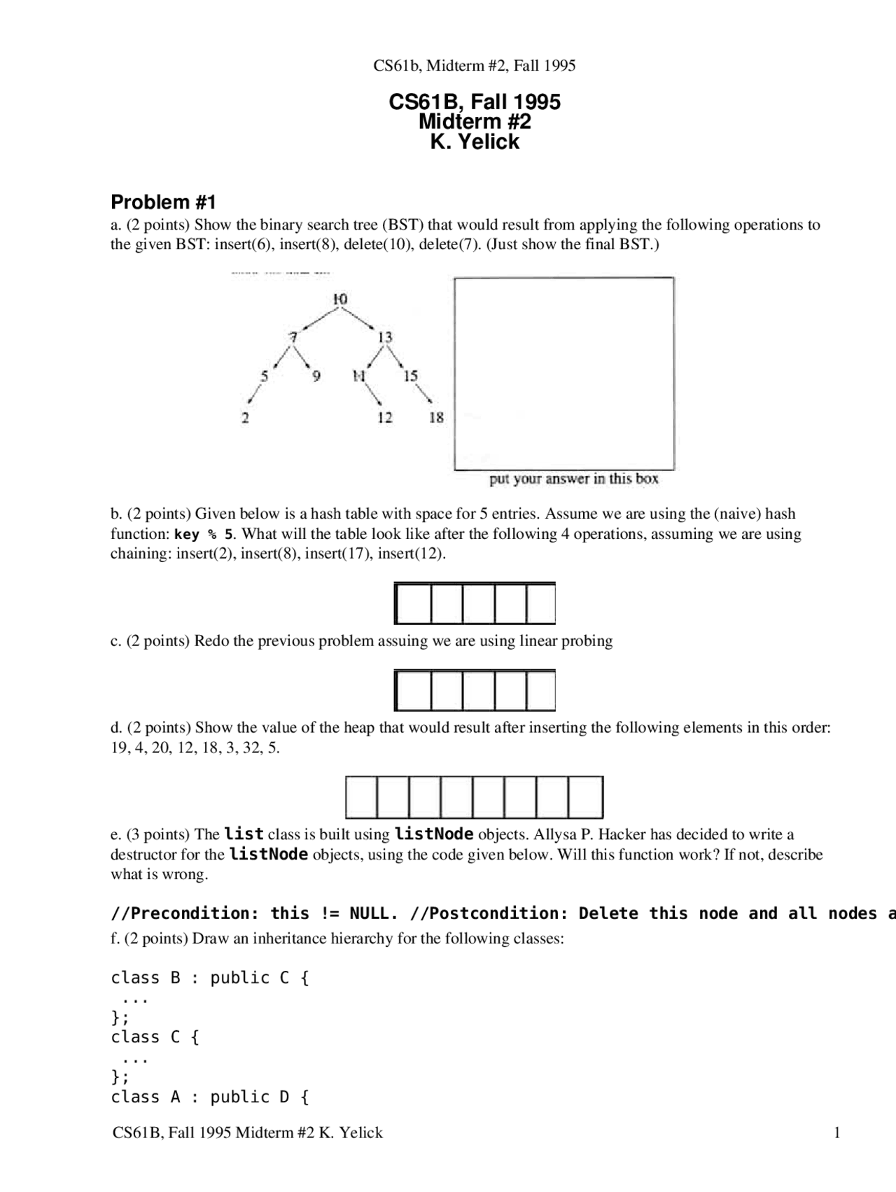 Inheritance Hierarchy - Data Structures - Exams - Docsity