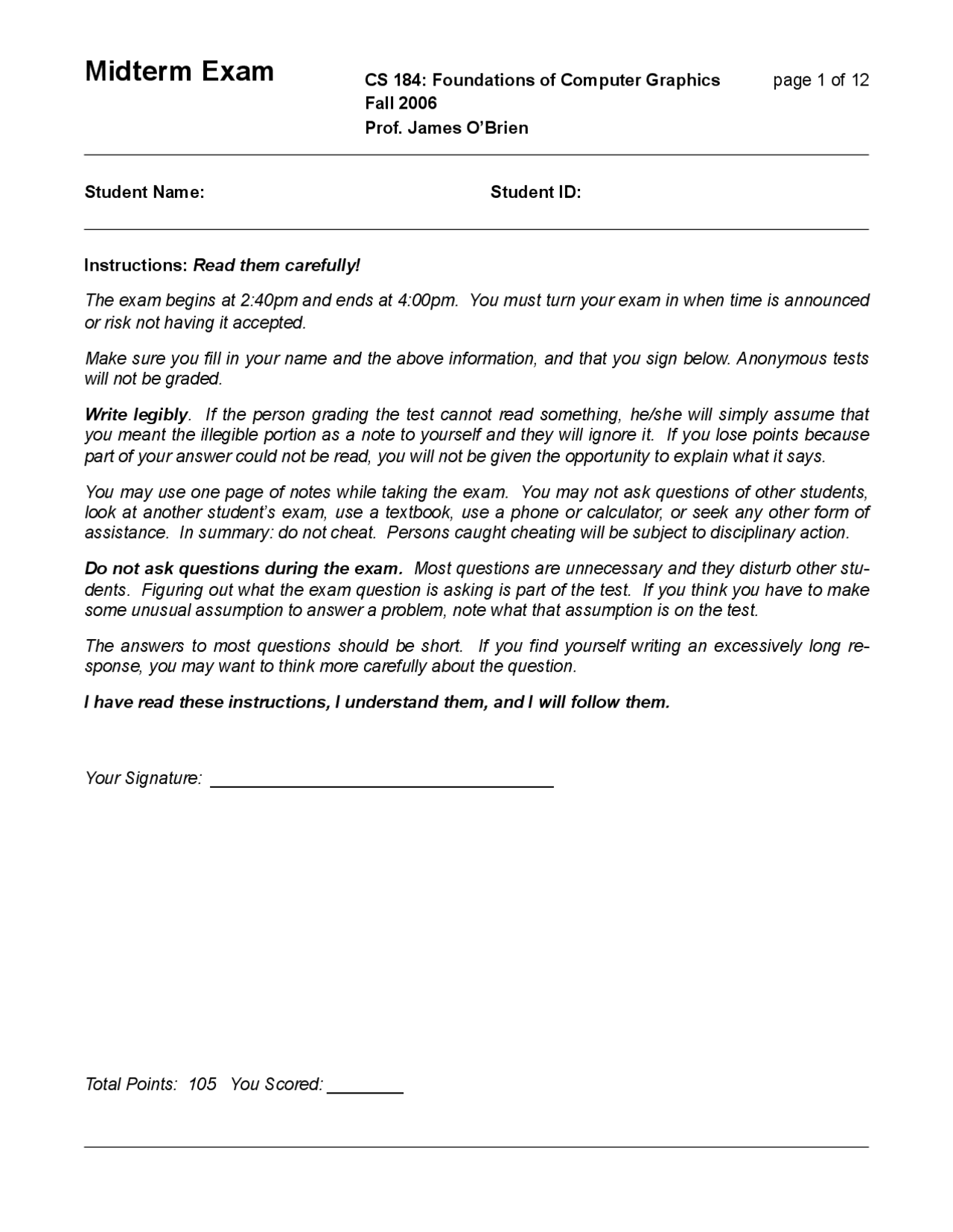 Specular Reflections - Foundations of Computer Graphics - Exams - Docsity