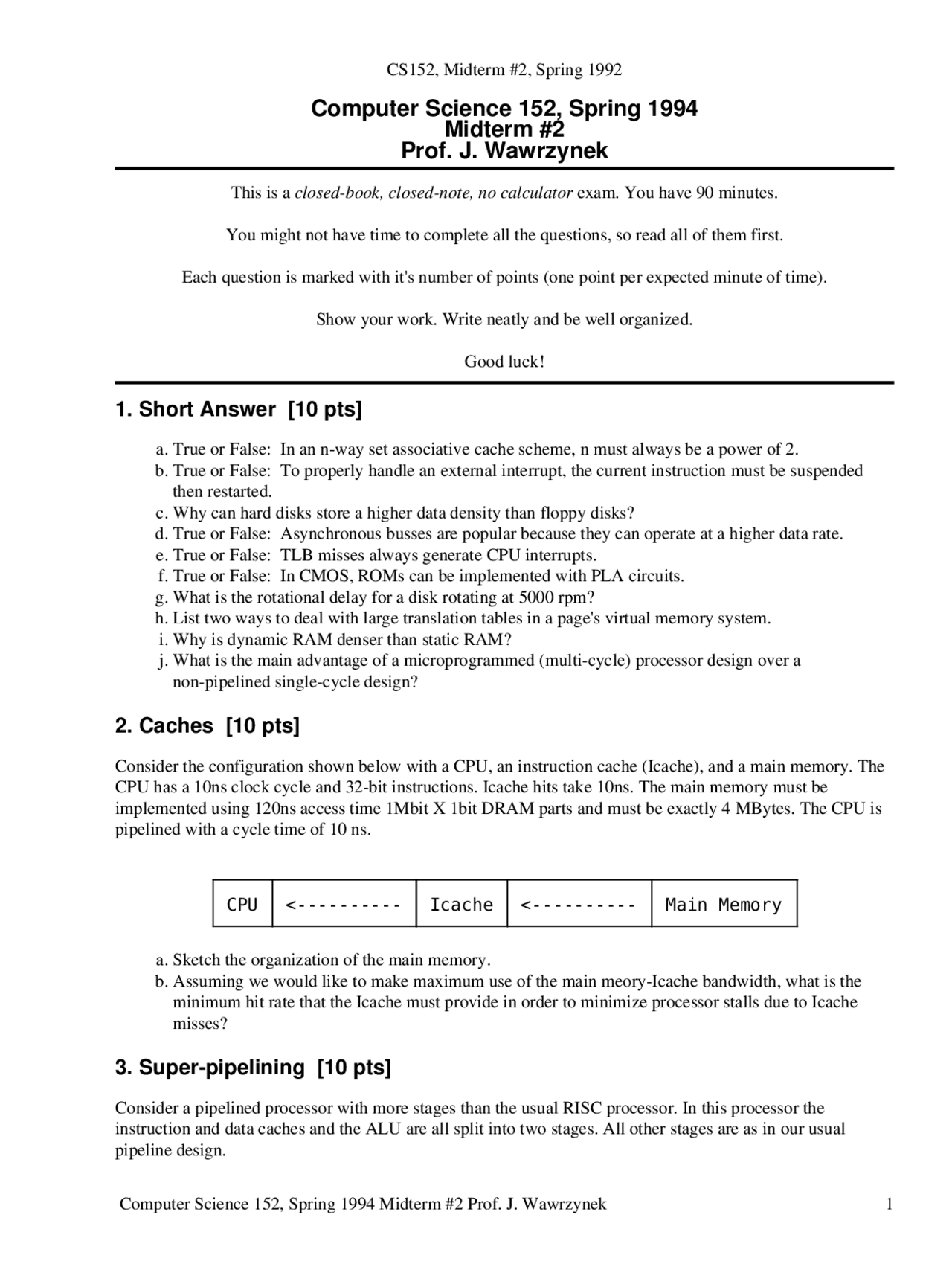 Processor Design - Computer Architecture and Engineering - Exams - Docsity