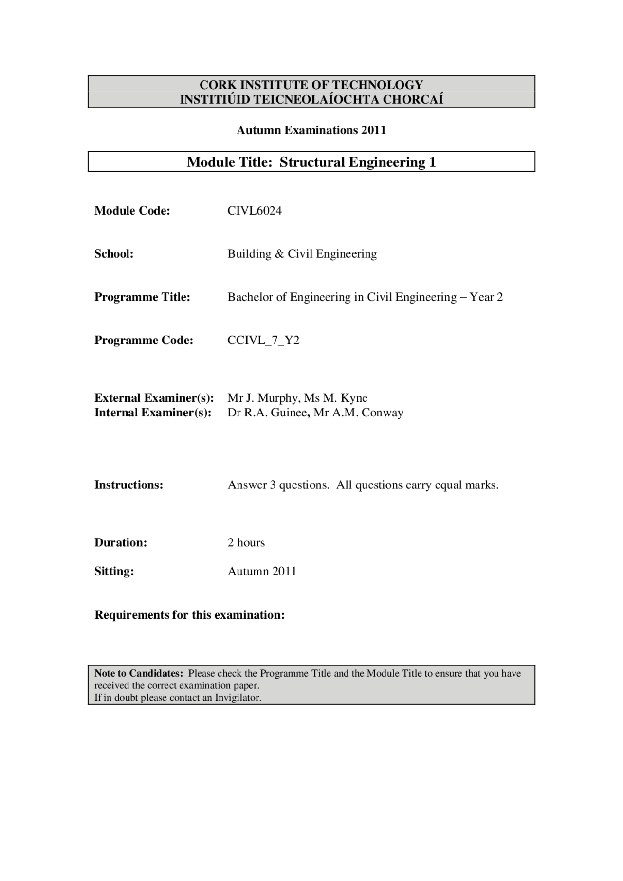 Value of Forces in Members - Structural Engineering - Old Exam Paper ...