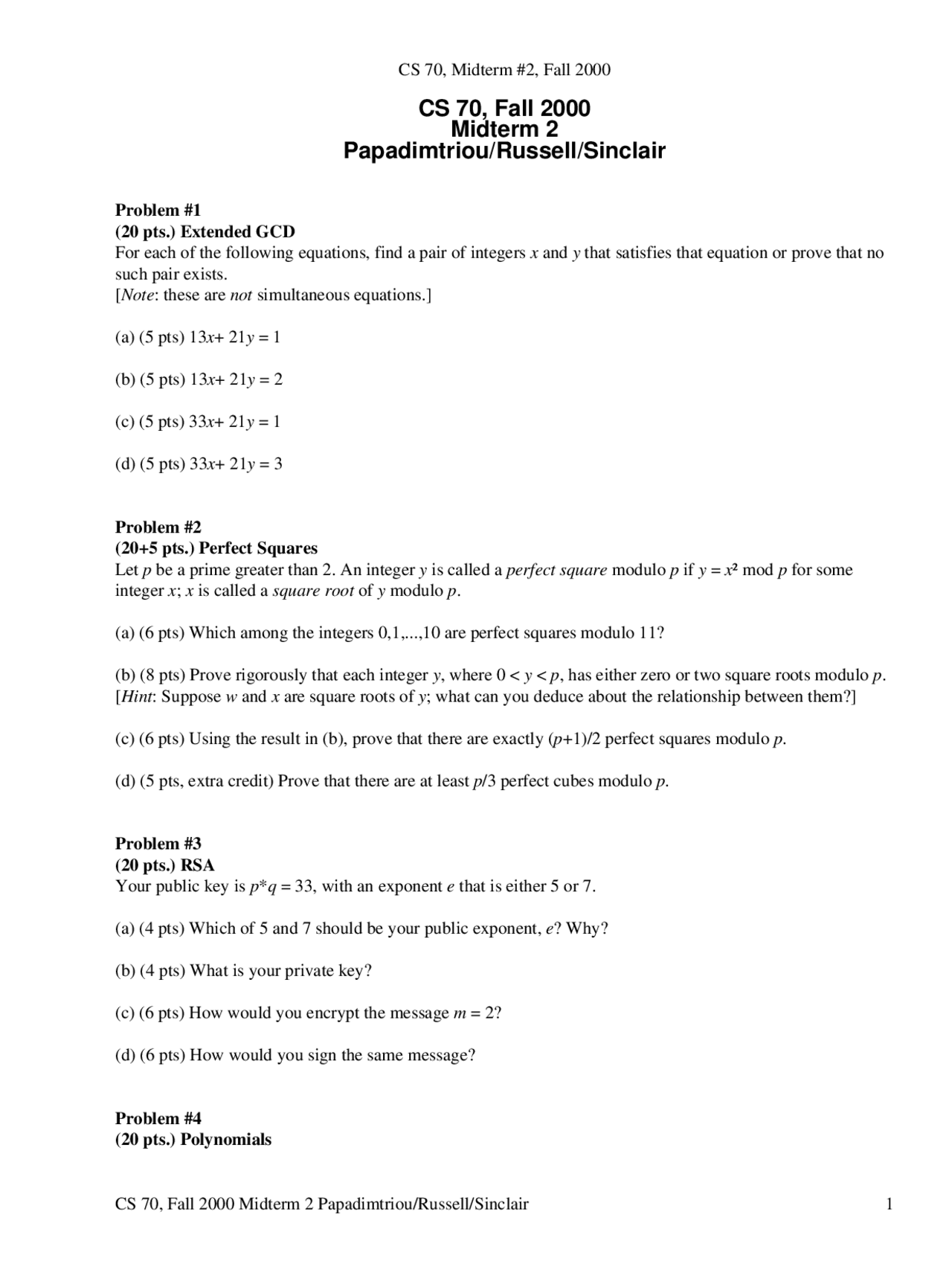 Perfect Squares - Discrete Mathematics and Probability Theory - Exams ...