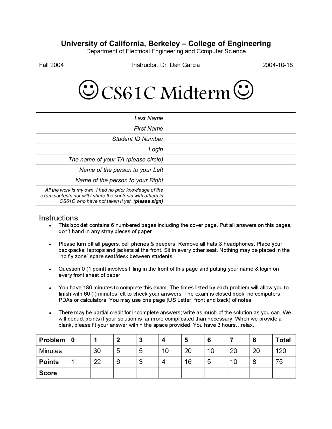 Elements Linked - Machine Structures - Exams - Docsity