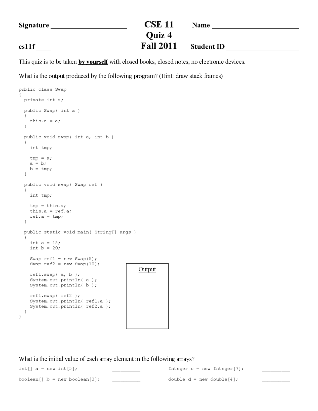 Array Declaration - Computer Science - Quiz - Docsity