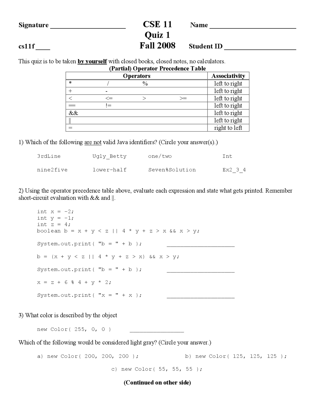 Assume Count - Computer Science - Quiz - Docsity