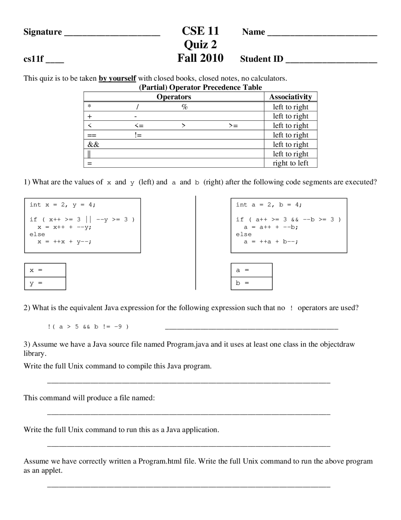 Initial Value - Computer Science - Quiz - Docsity