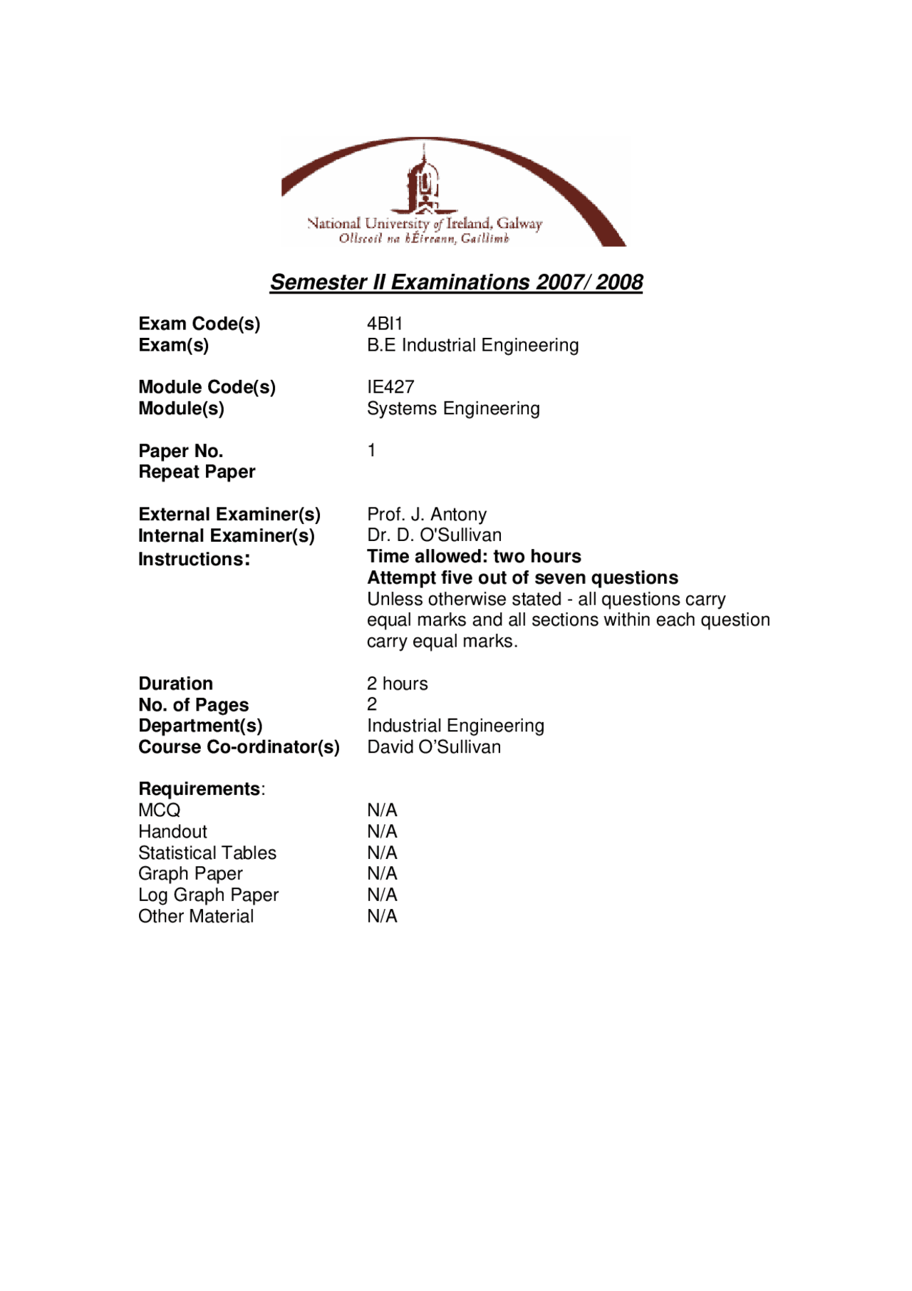 Systems Engineering Past Exams75280116