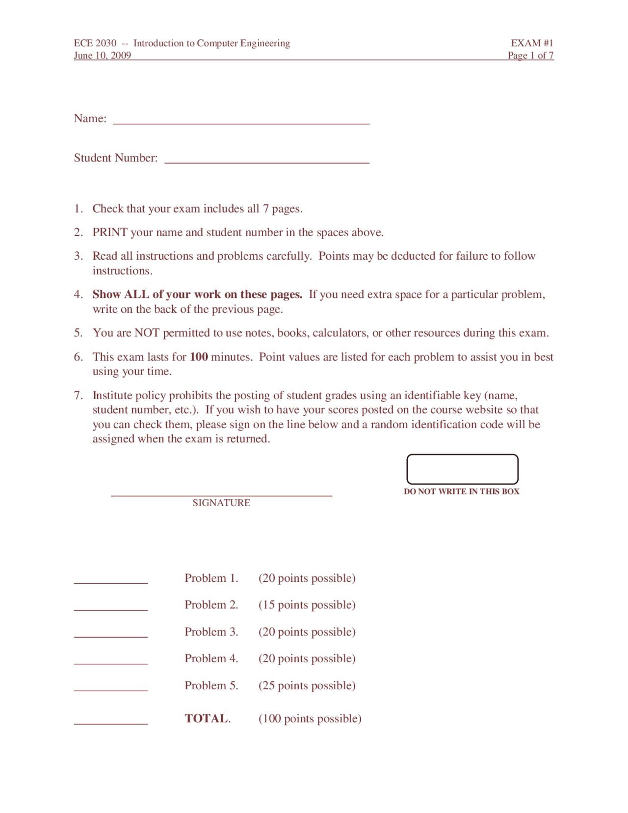 Perform Each - Computer Engineering - Exam - Docsity