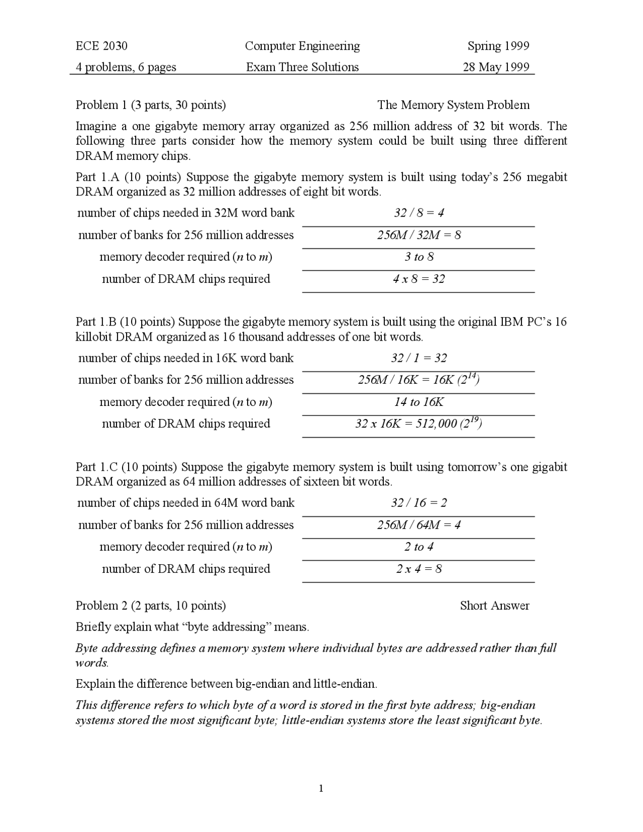 Instruction Format - Computer Engineering - Solved Exam - Docsity