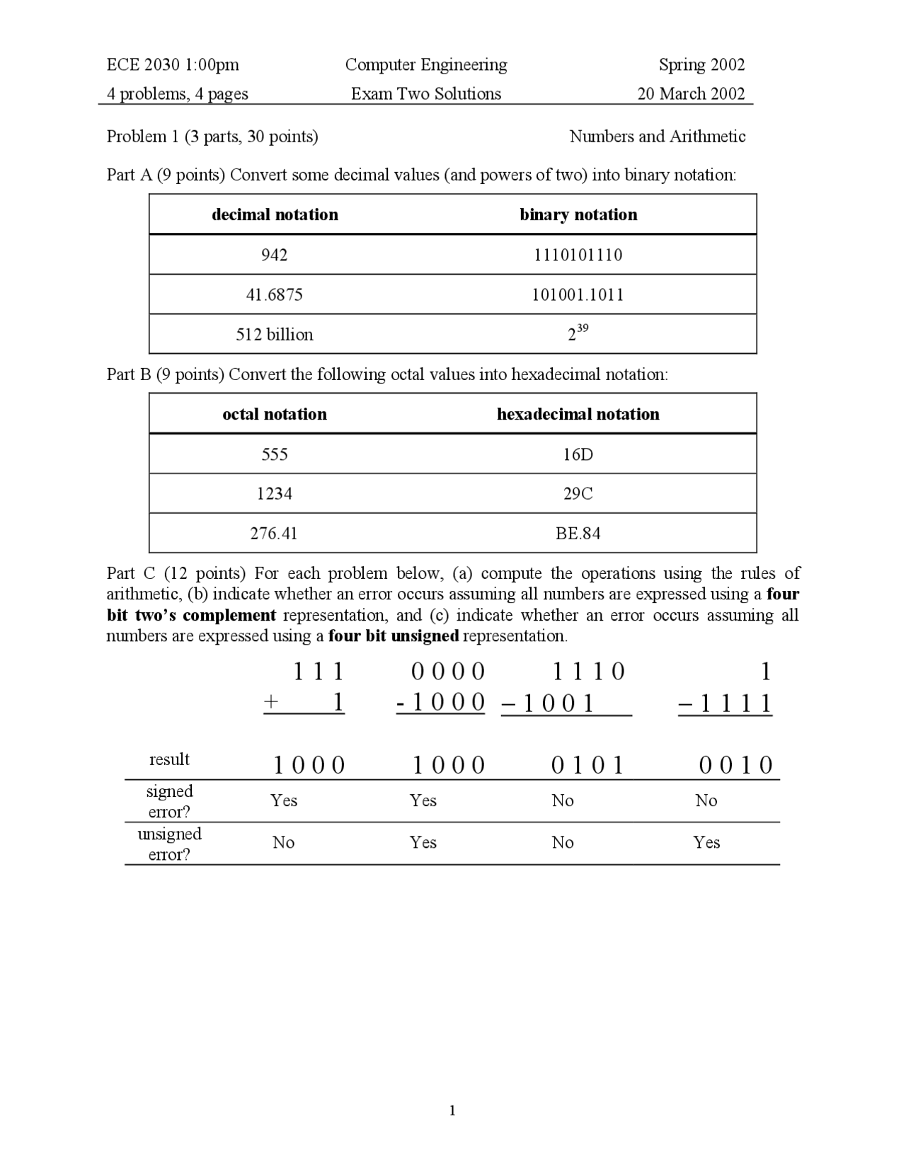 Each Row - Computer Engineering - Solved Exam - Docsity