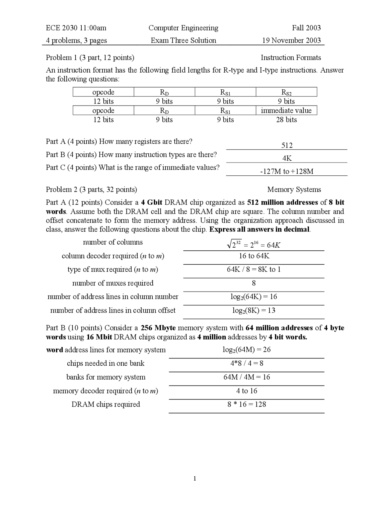 Column Offset - Computer Engineering - Solved Exam - Docsity