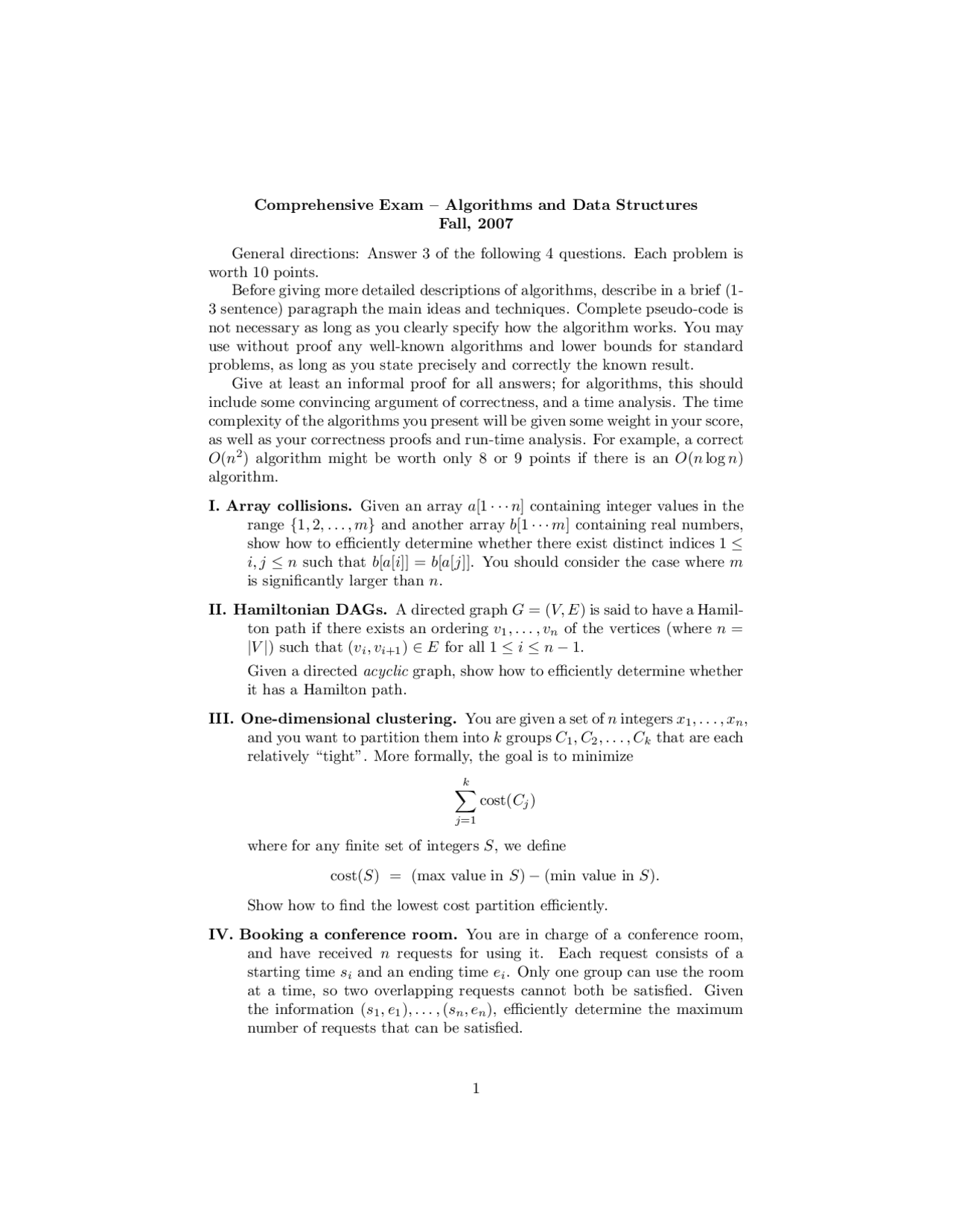 Descriptions - Algorithms - Past Exam Paper - Docsity