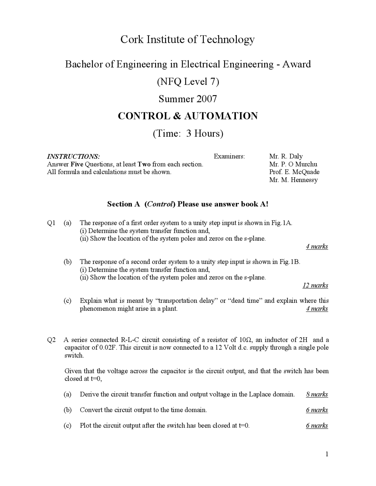 Saturation - Control and Automation - Exam | Exams Control Systems ...