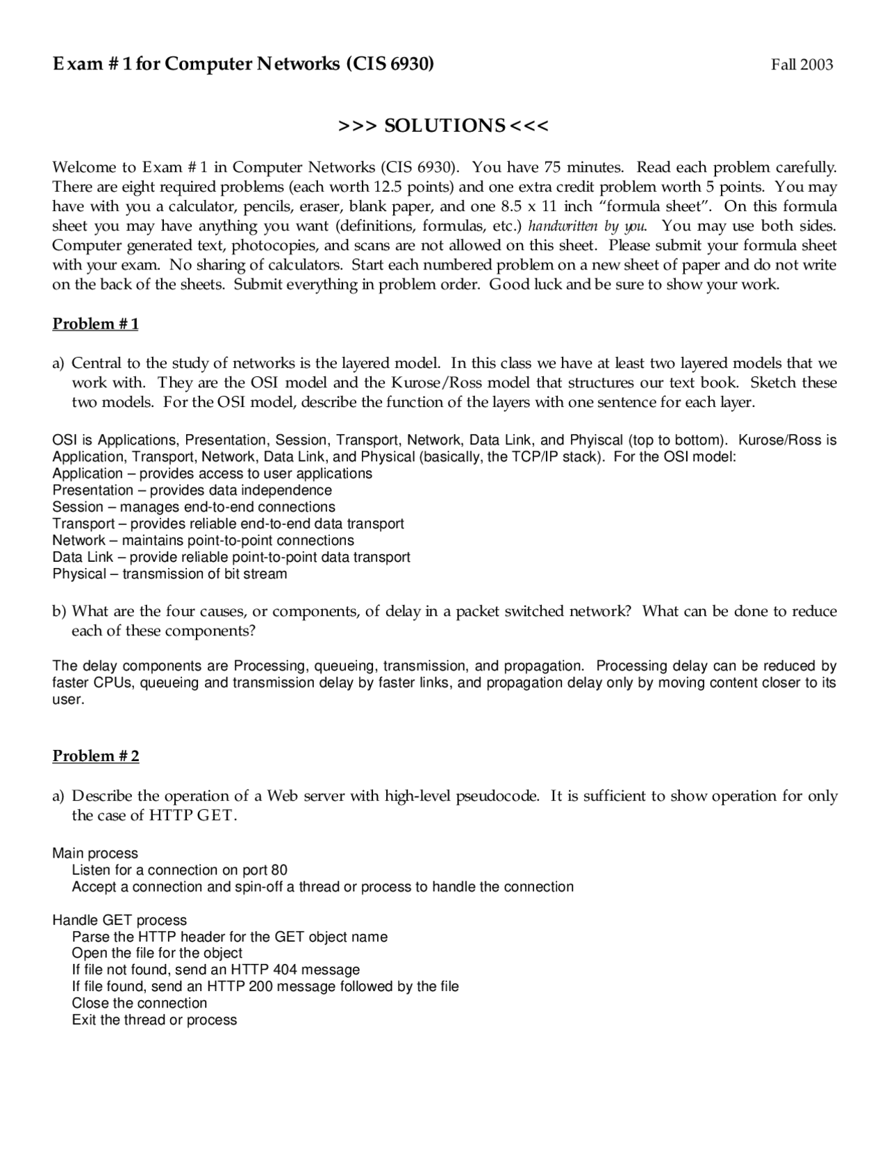 Sockets Program - Computer Networks - Past Exam Paper | Exams Computer ...