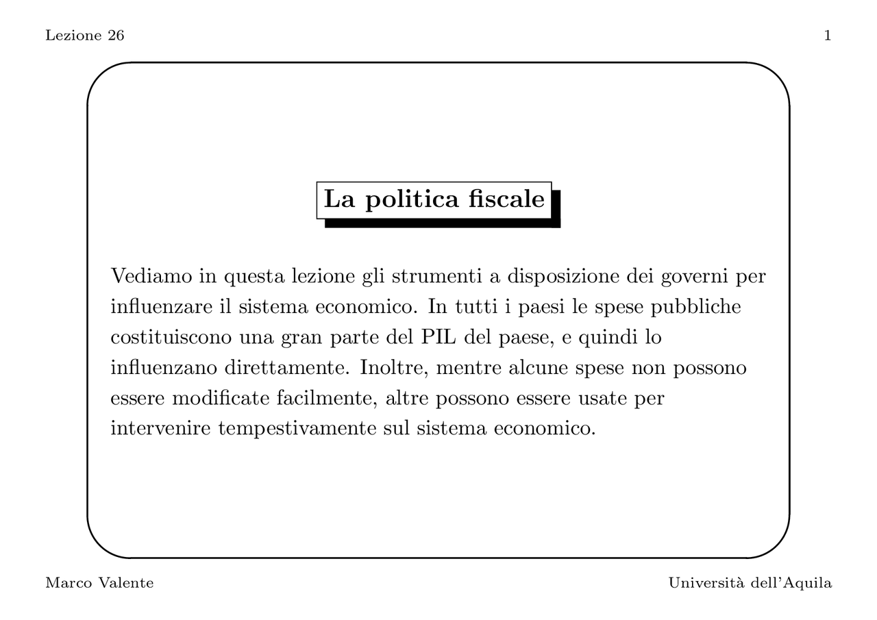 La politica fiscale - Slides - Economia sanitaria - Docsity