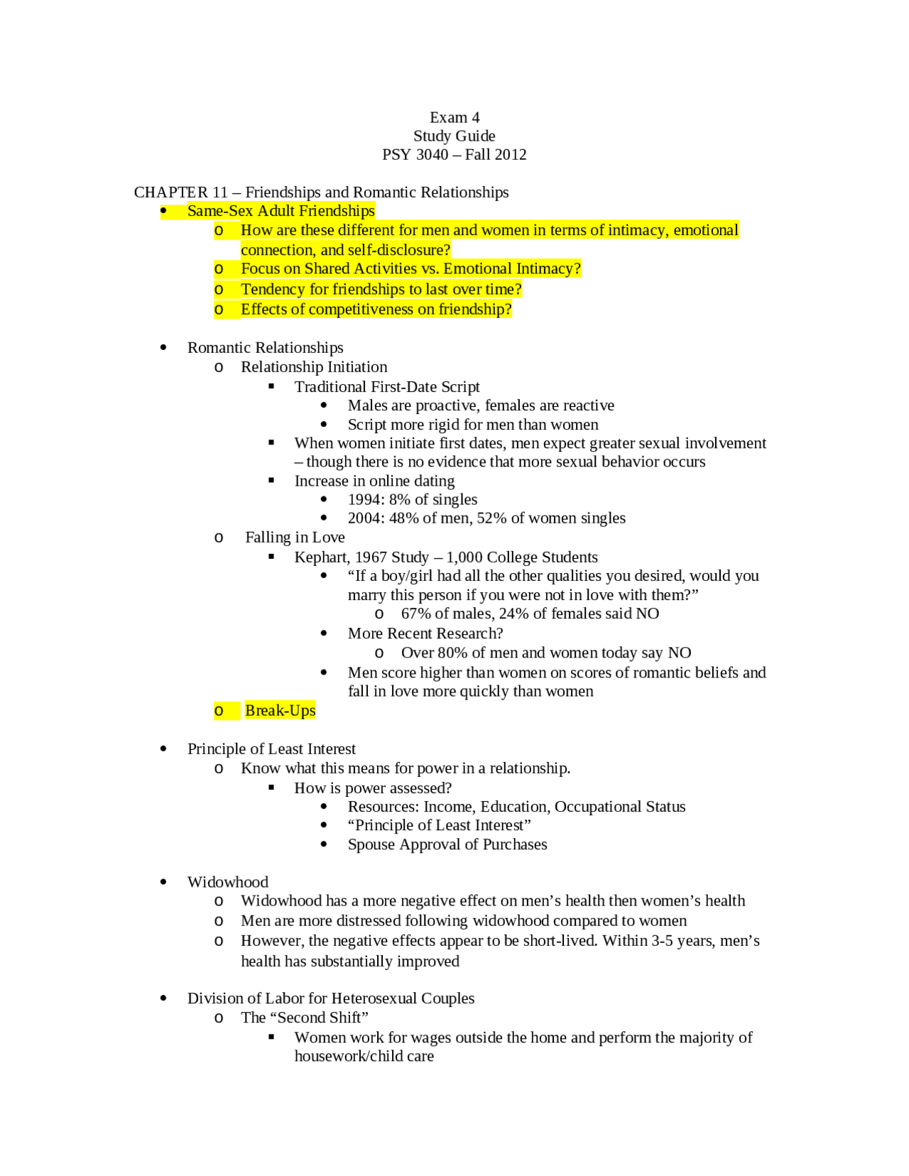 Exam 4 Study Guide - Psychology of Gender | PSY 3040 - Docsity
