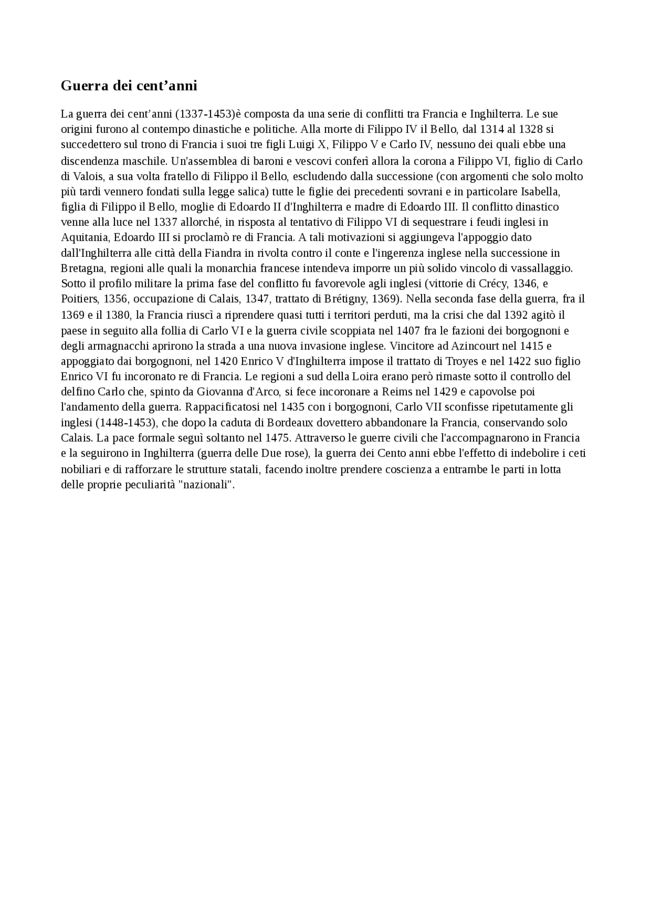 Guerra dei 100 anni - Riassunto - Storia | Sintesi del corso di Storia ...