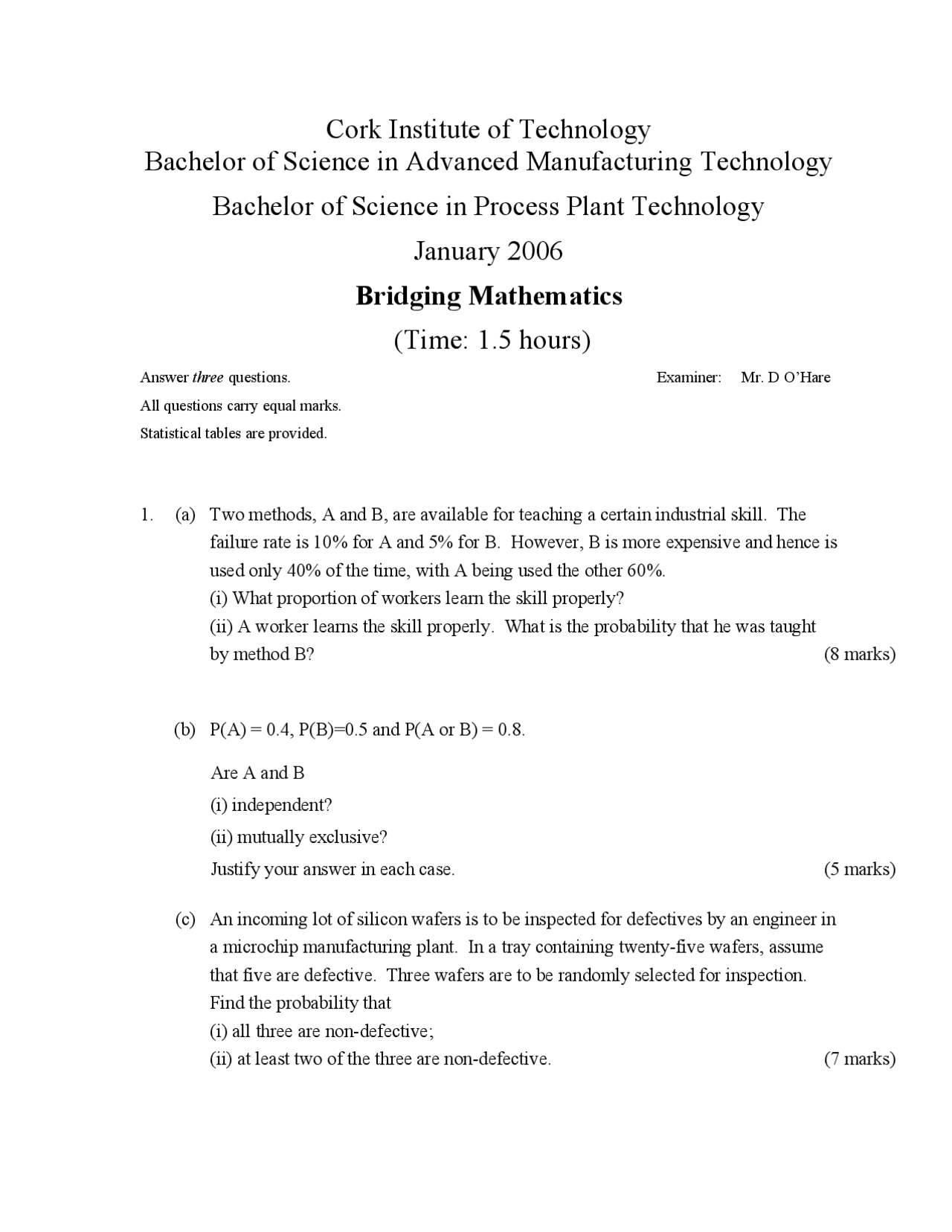 Ite Bridging Math Module Question Expensive and Hence - Bridging Mathematicsy- Exam - Docsity