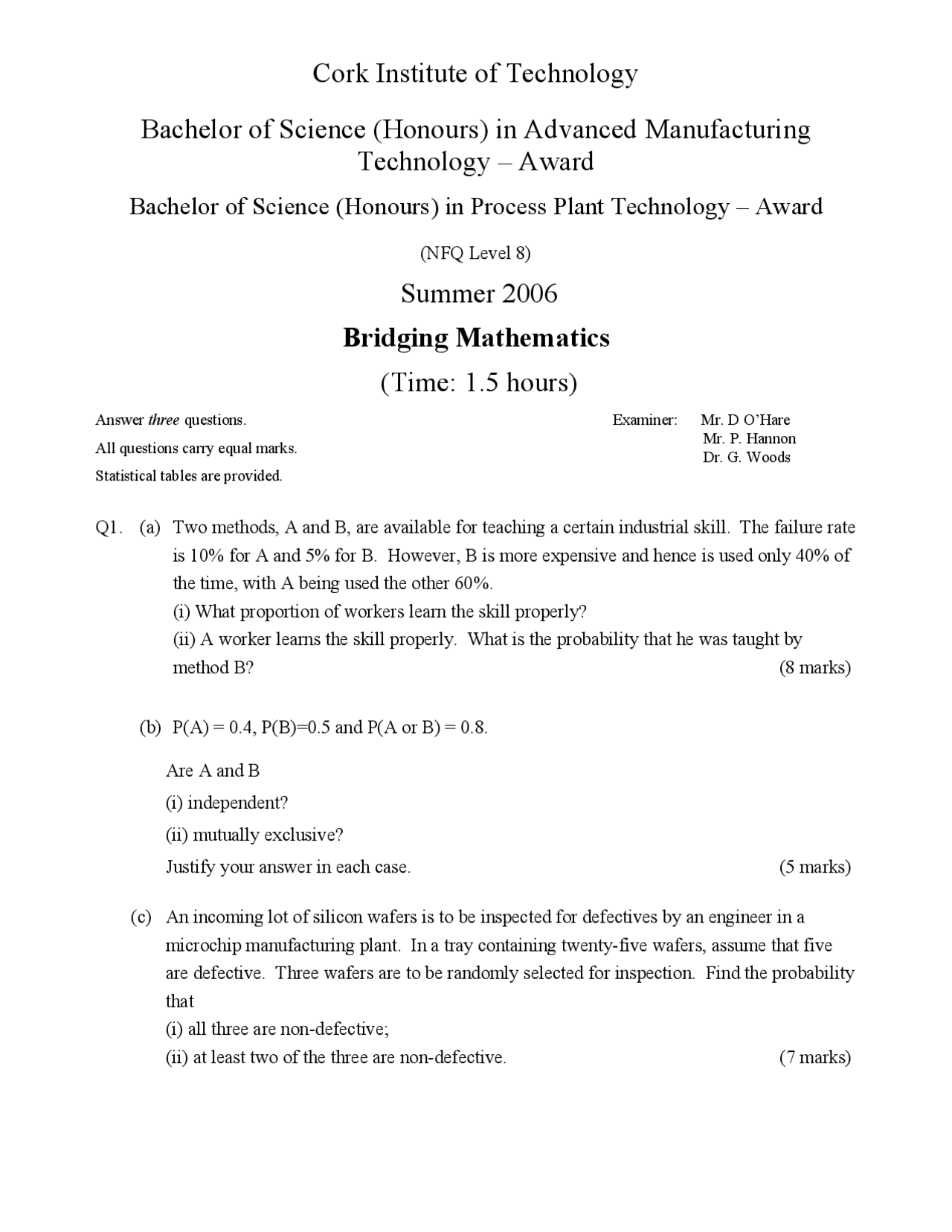 Quality Characteristics - Bridging Mathematicsy- Exam - Docsity