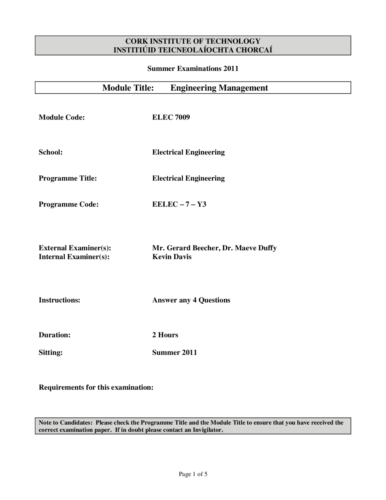 TQM - Engineering Management - Past Exam Paper - Docsity