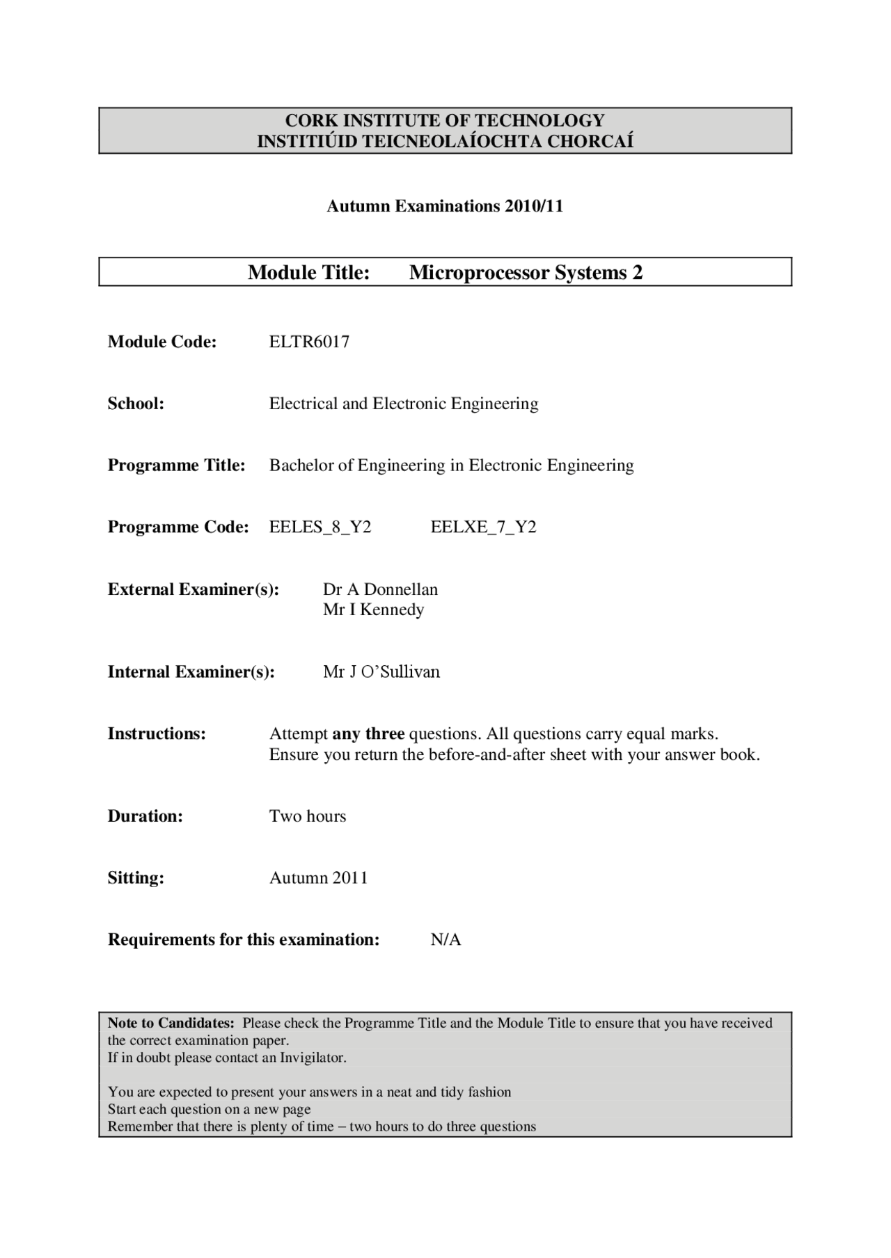 RAM - Microprocessor Systems - Exam - Docsity
