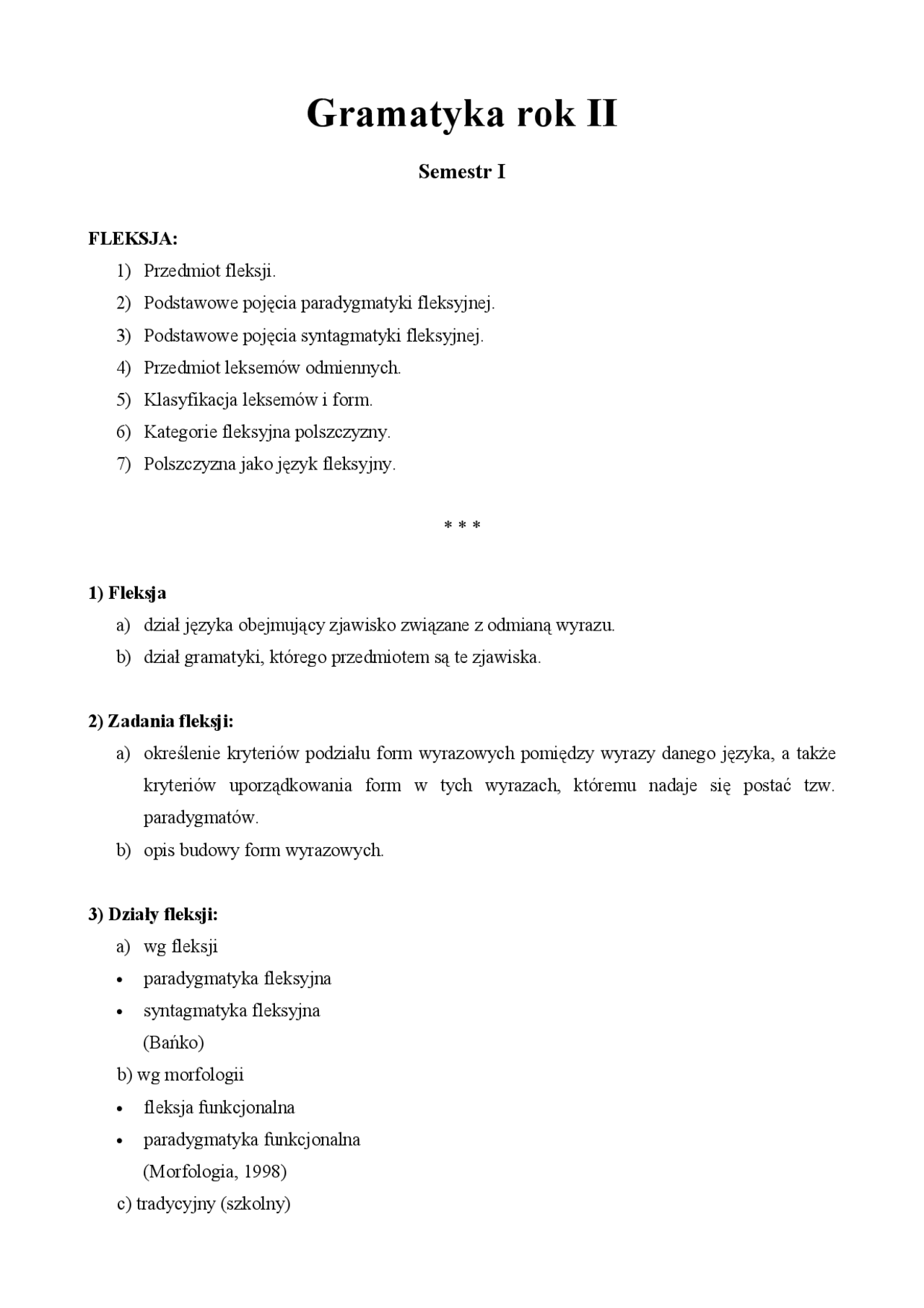 Fleksja - Notatki - Gramatyka - Docsity