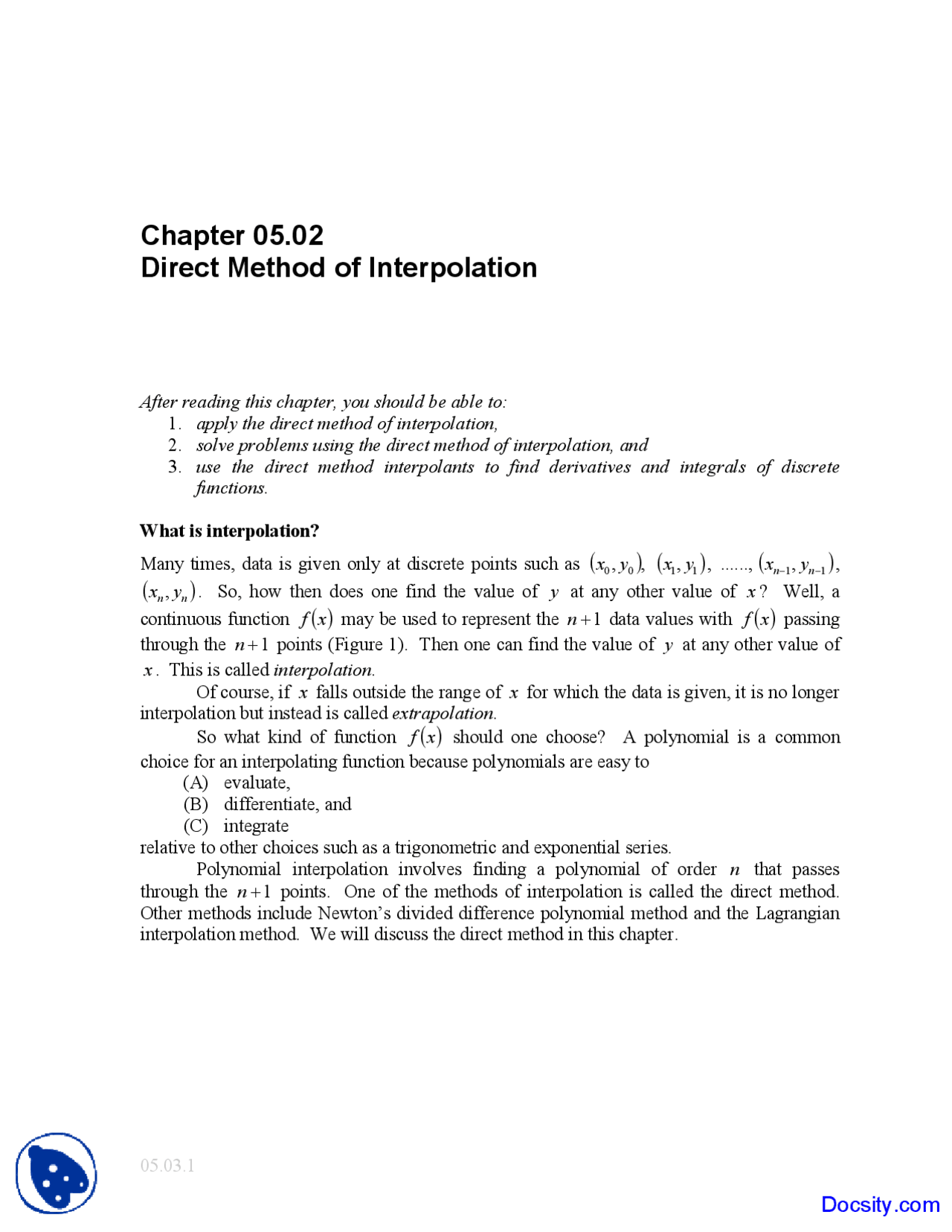 Direct Method of Interpolation - Numerical Analysis - Solved Exam ...