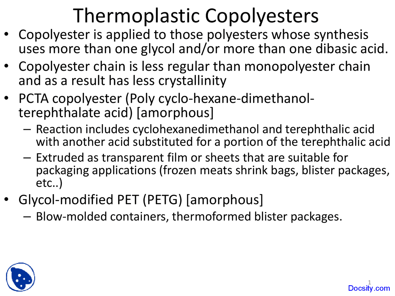 Thermoplastic Copolyesters - Polymer Materials - Lecture Slides - Docsity