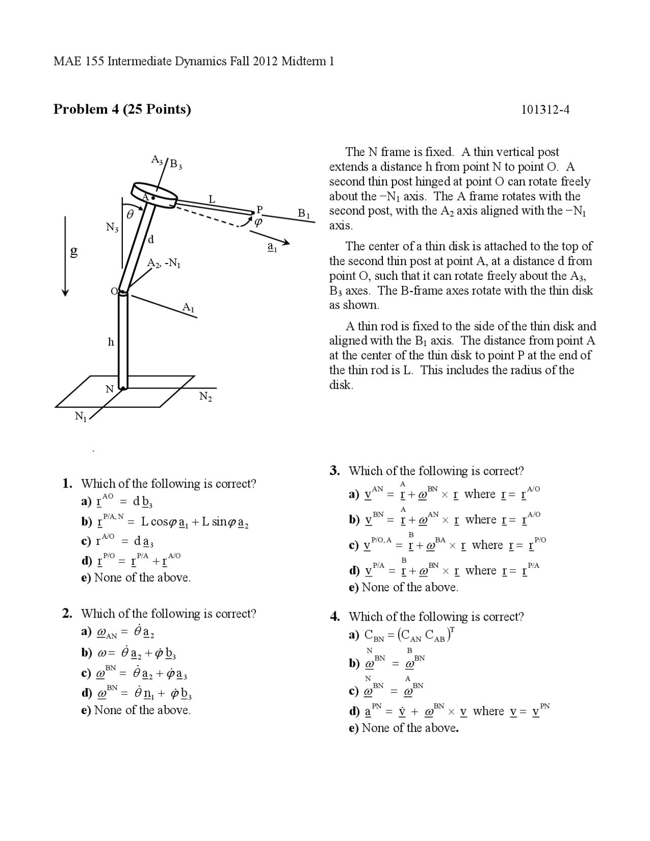 Dynamic First Midterm Midterm Exam 1 | Intermediate Dynamics 2012 | MECH&AE 155 - Docsity