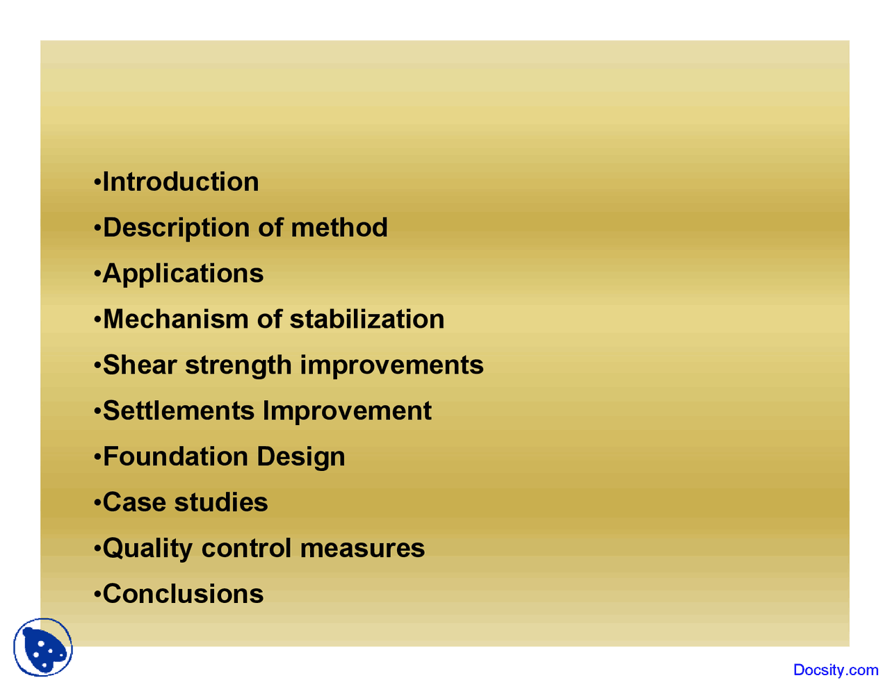Mechanism of Stabilization - Ground Improvement - Lecture Slides - Docsity