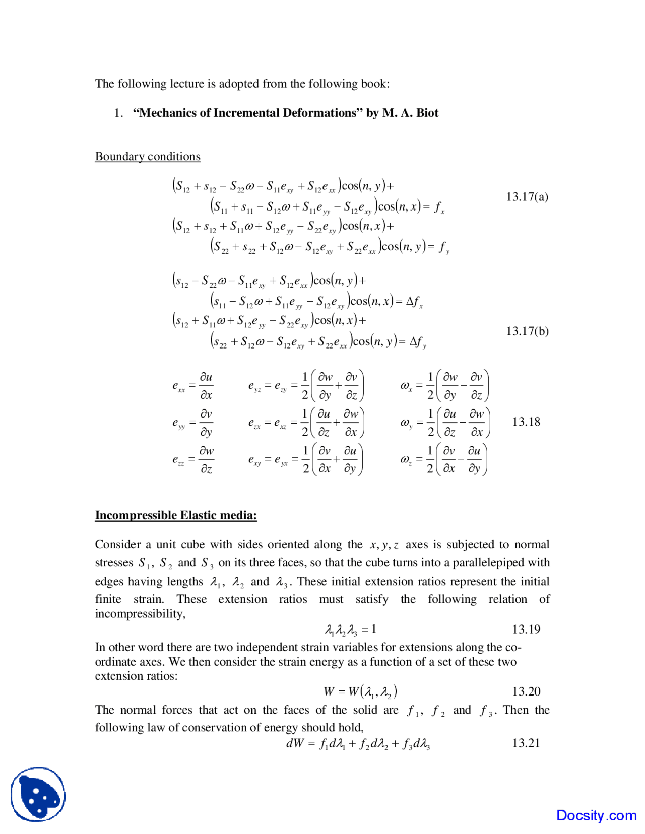 Boundary Conditions Mechanics of Soft Materials Lecture Notes Docsity