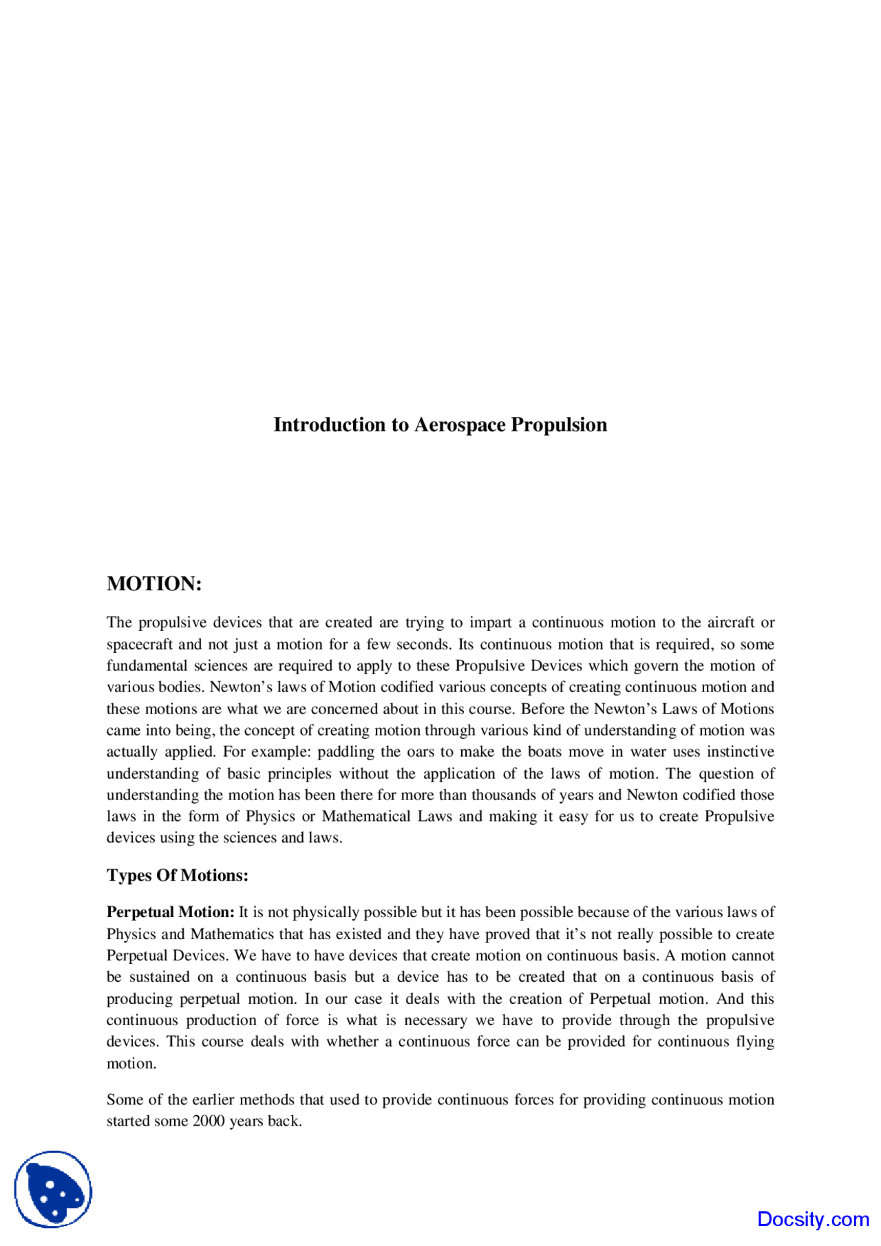 Types of Motions - Introduction to Aerospace Propulsion - Lecture Notes ...