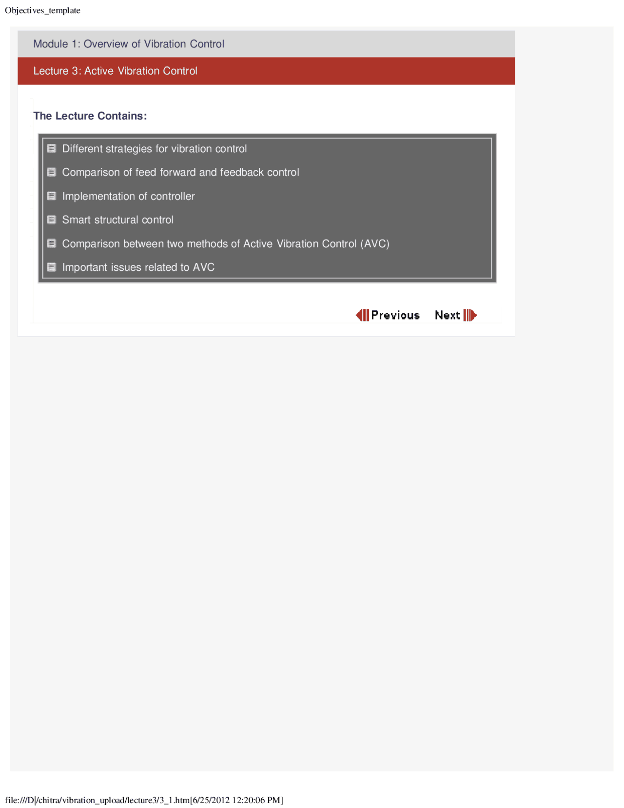 Active Vibration Control Principles of Vibration Control Lecture