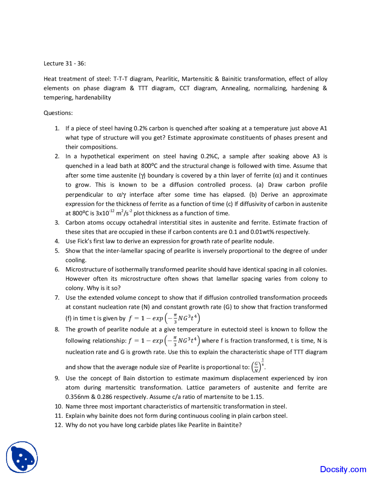 Heat Treatment of Steel - Principles of Physical Metallurgy - Solved ...