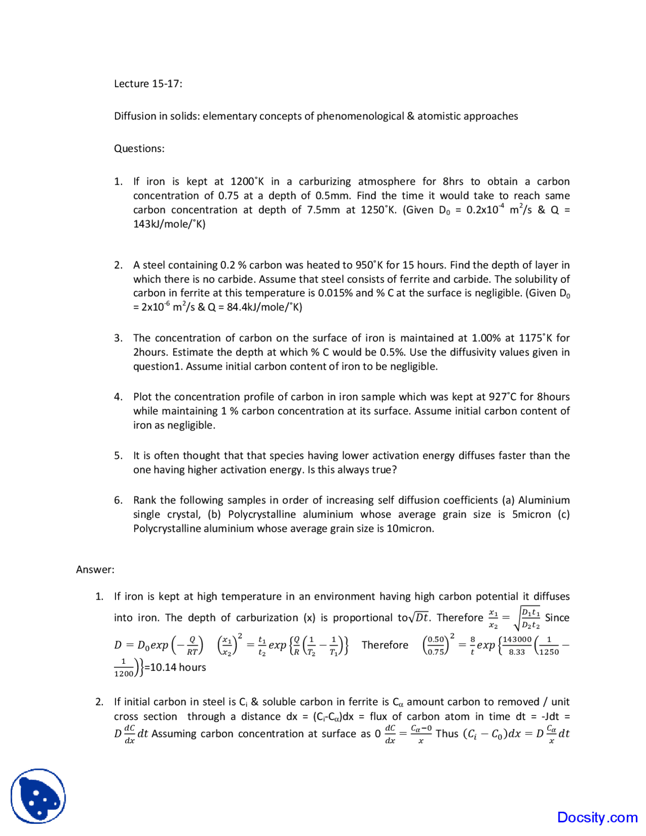Diffusion in Solids - Principles of Physical Metallurgy - Solved ...