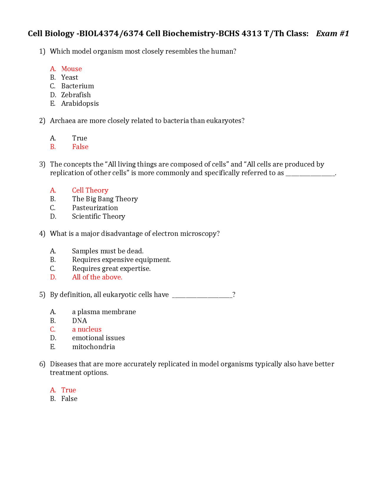 Resolution Science Questions Questions with Resolutions for Exam 1 - Cell Biology | BIOL 4374 - Docsity