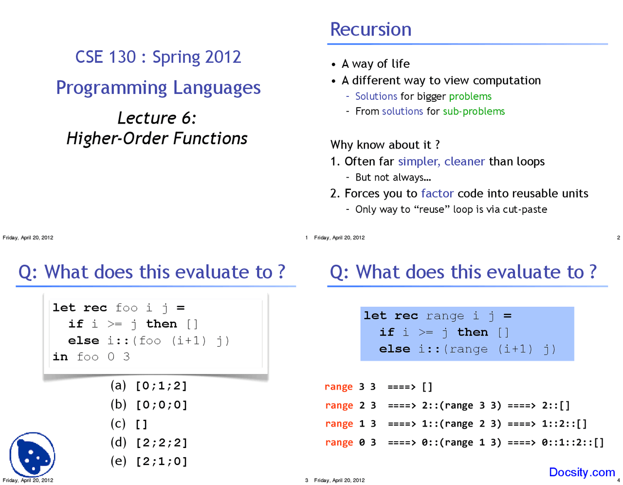 Higher-Order Functions - Programming Language - Lecture Slides - Docsity