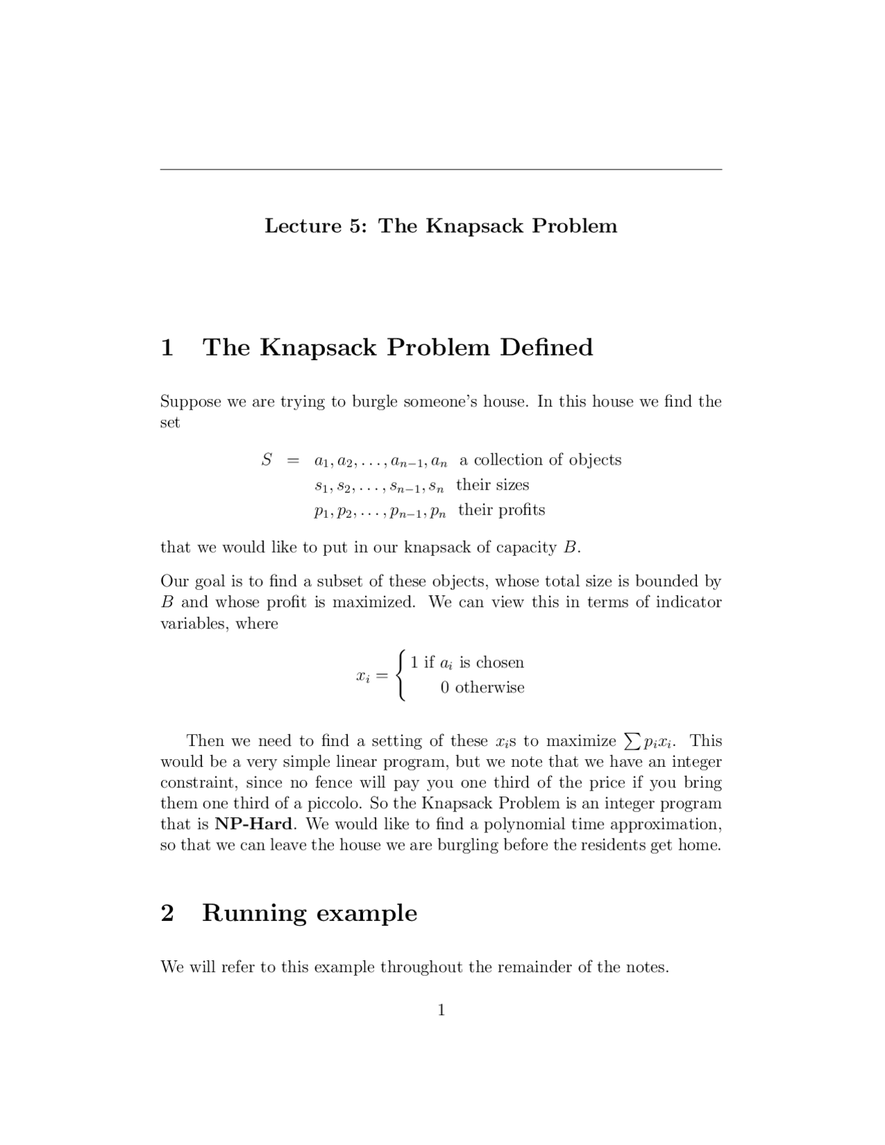 Knapsack Problem - Advanced Algorithms - Lecture Notes - Docsity