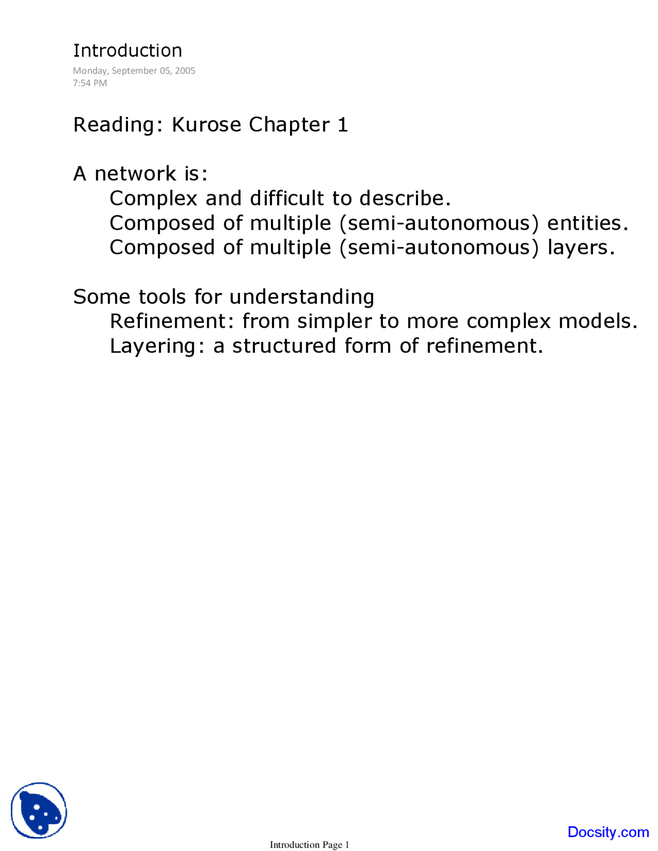 Refinement - Computer Networks and Protocols - Lecture Notes - Docsity