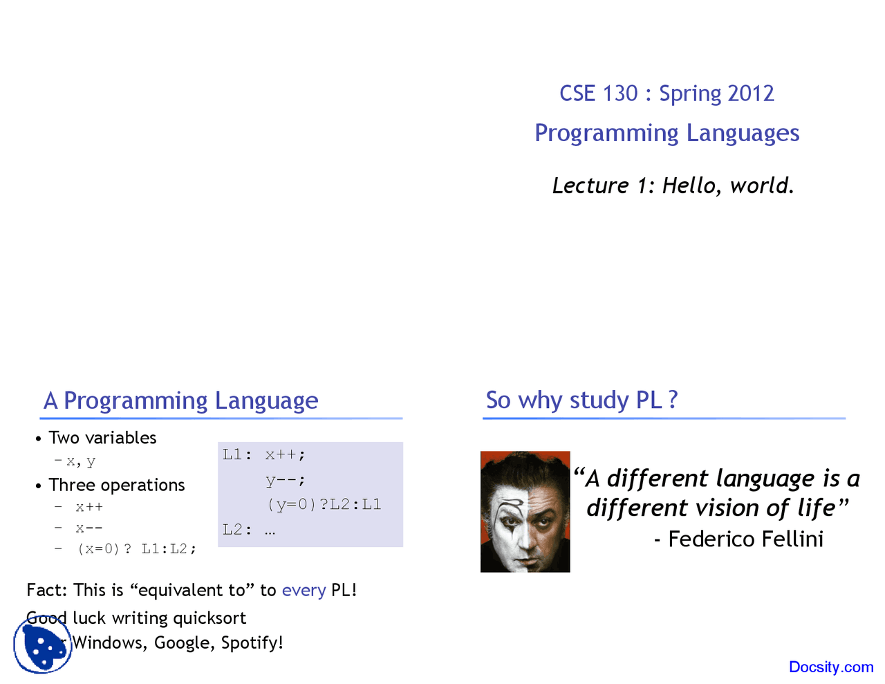 Programming Thought - Programming Language - Lecture Slides - Docsity