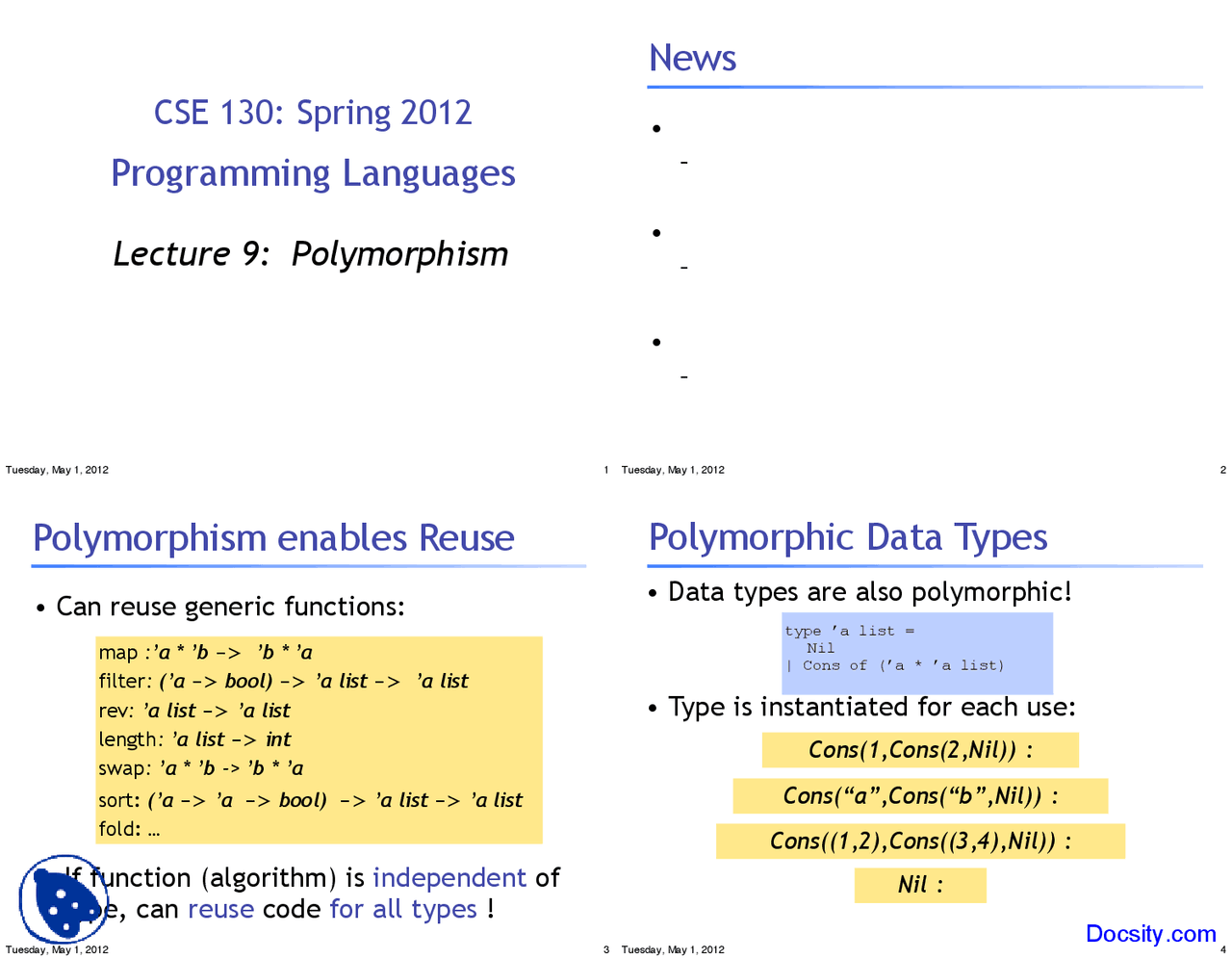 Polymorphism - Programming Language - Lecture Slides - Docsity