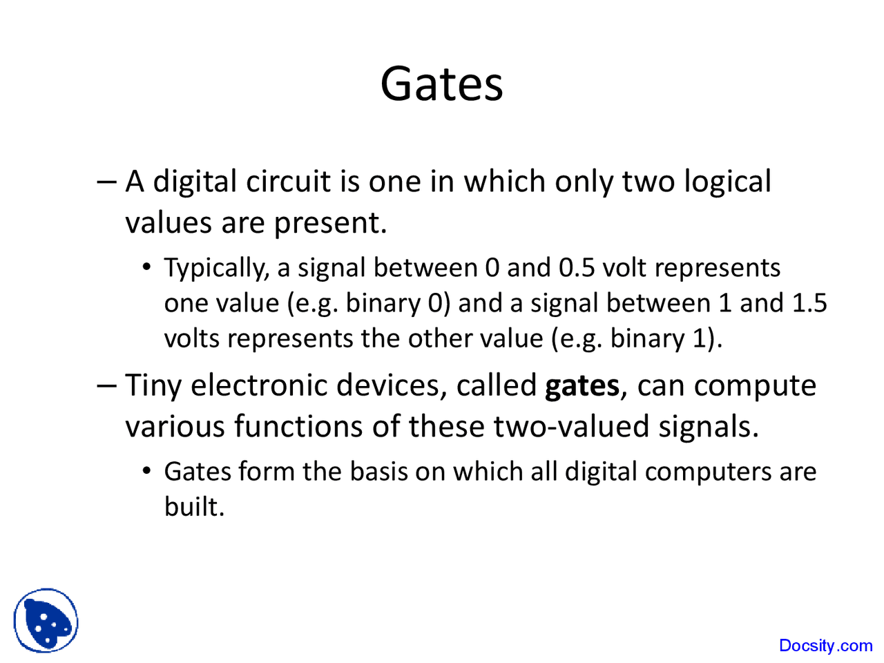 Gates - Principles of Computer Architecture - Lecture Slides - Docsity