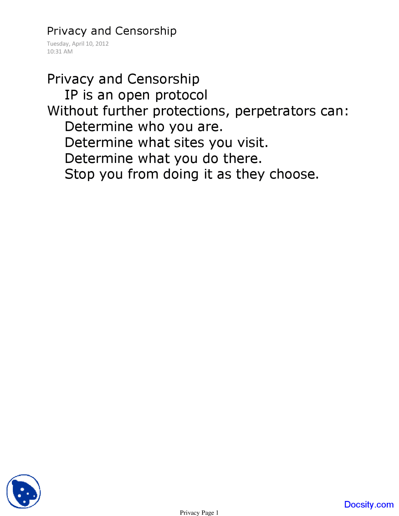 Privacy and Censorship - Computer Networks and Protocols - Lecture ...