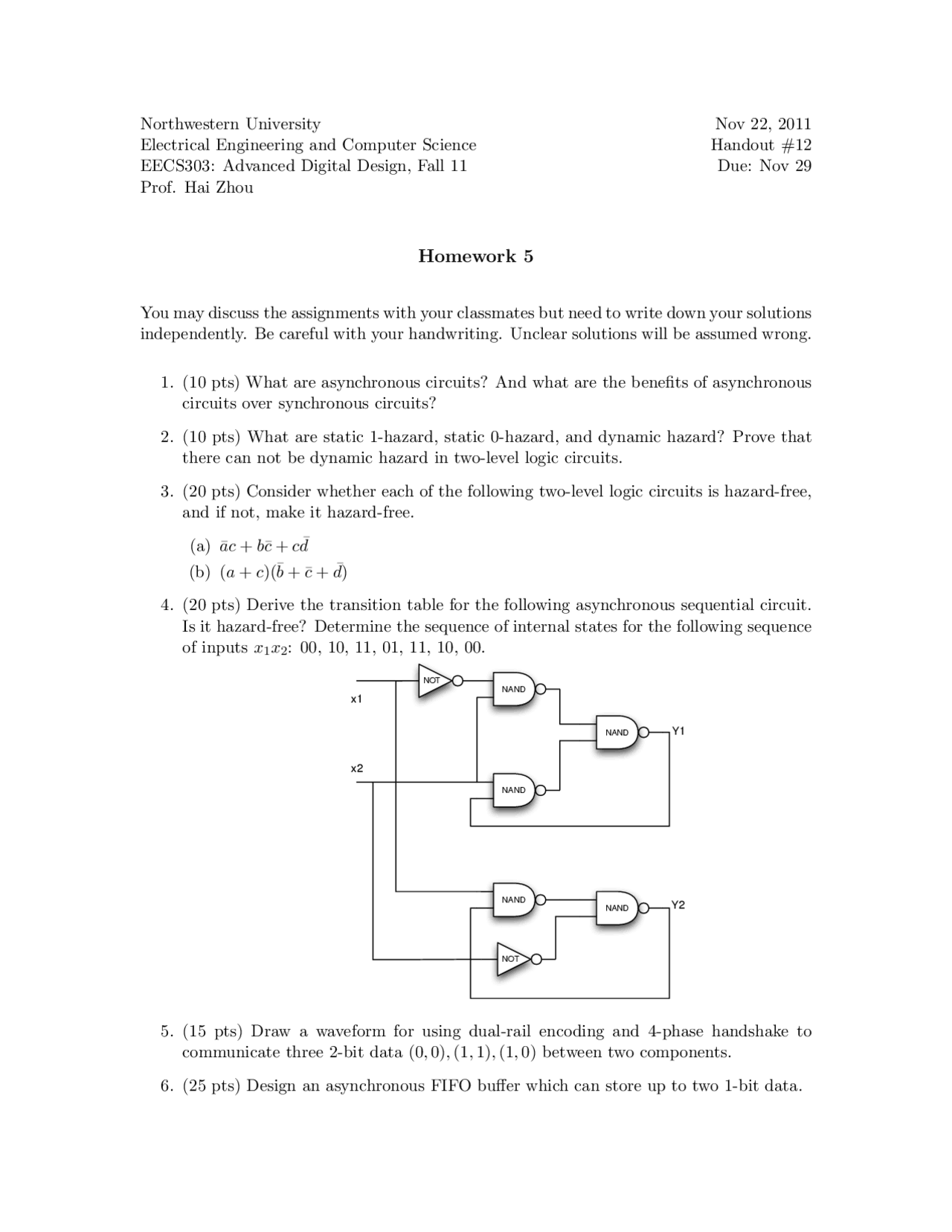 Asynchronous Homework Asynchronous Circuits - Advanced Digital Design - Homework - Docsity
