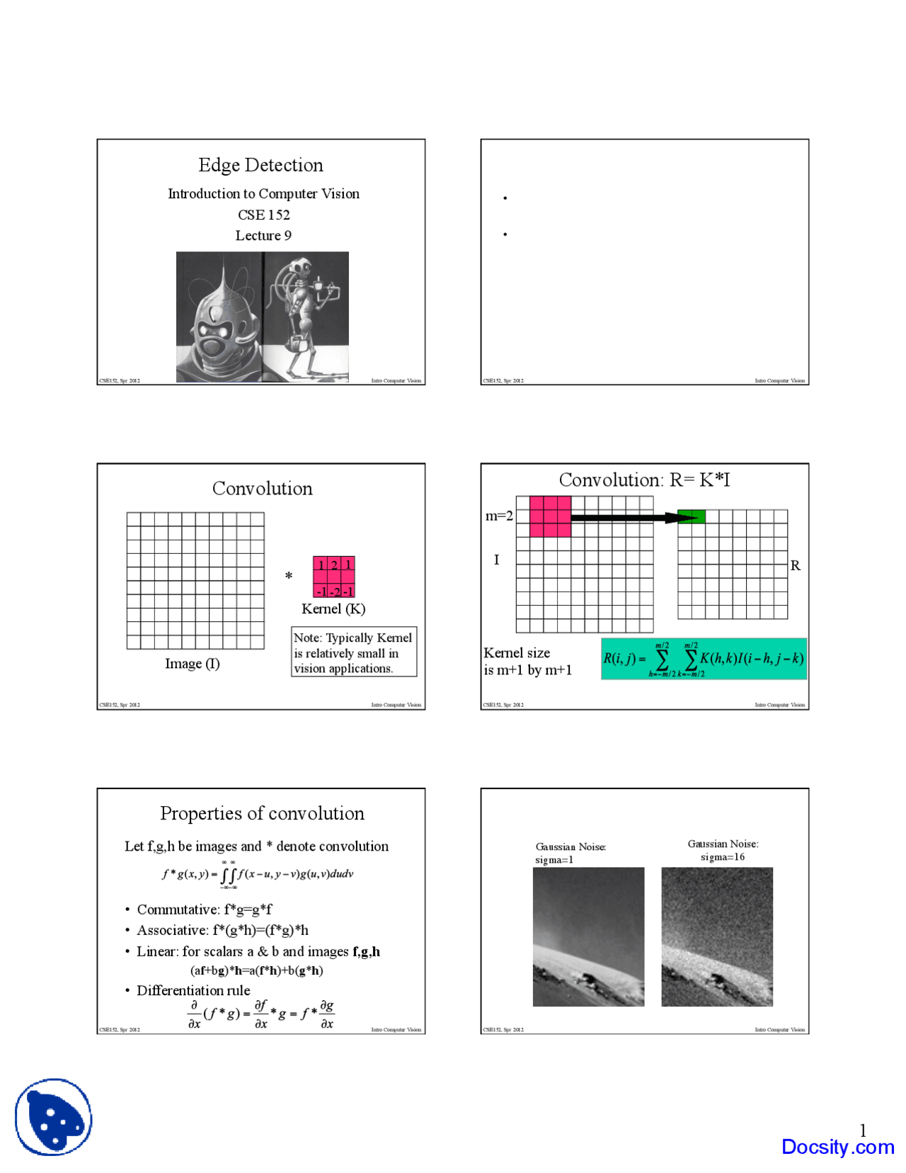 Edge Detection - Introduction to Computer Vision - Lecture Slides - Docsity