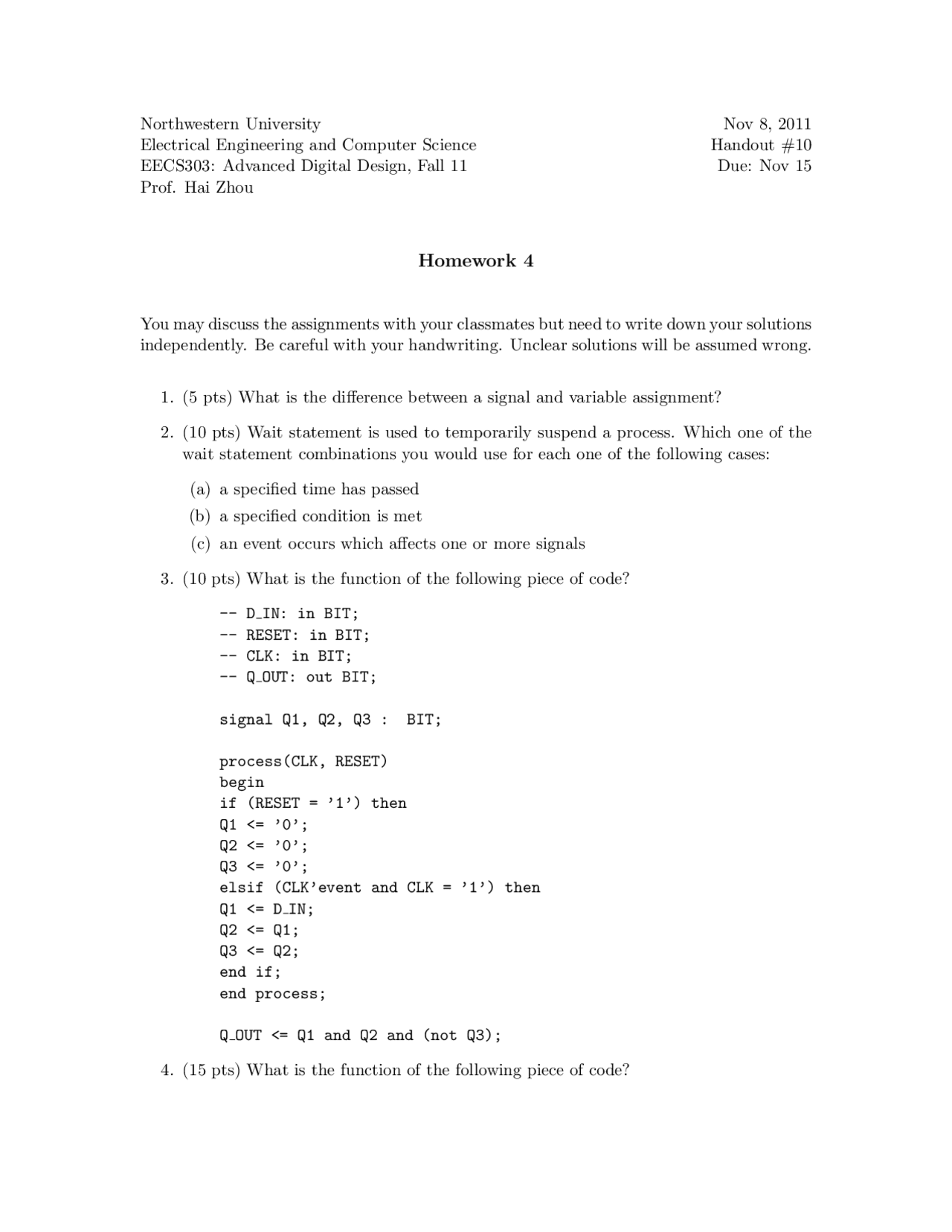 Signal and Variable Assignment - Advanced Digital Design - Homework ...