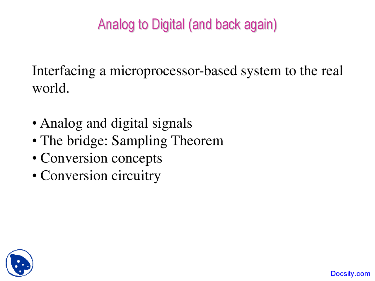 Analog to Digital - Microcontroller Systems - Lecture Slides | Slides ...