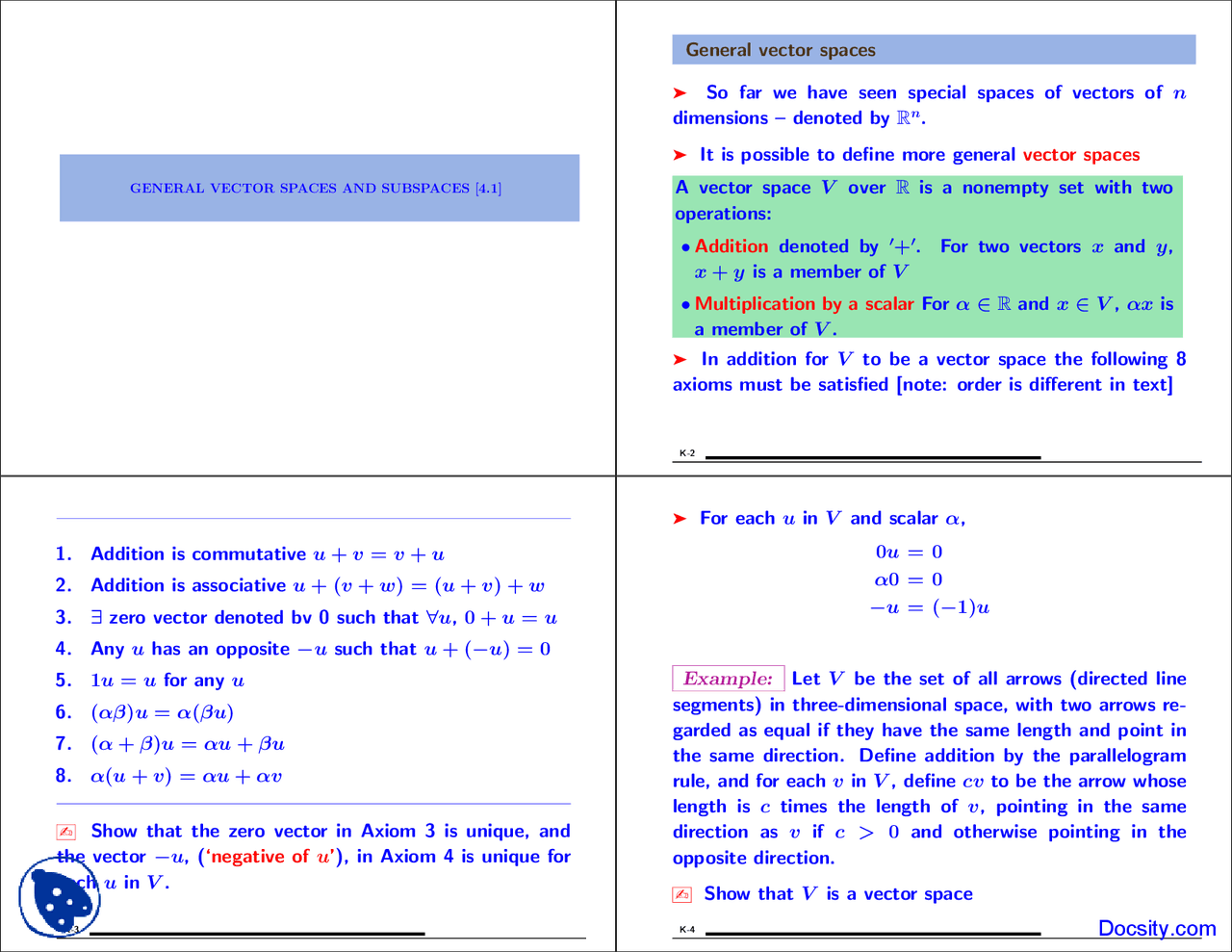 General Vector Spaces - Computer Sciences - Lecture Slides - Docsity
