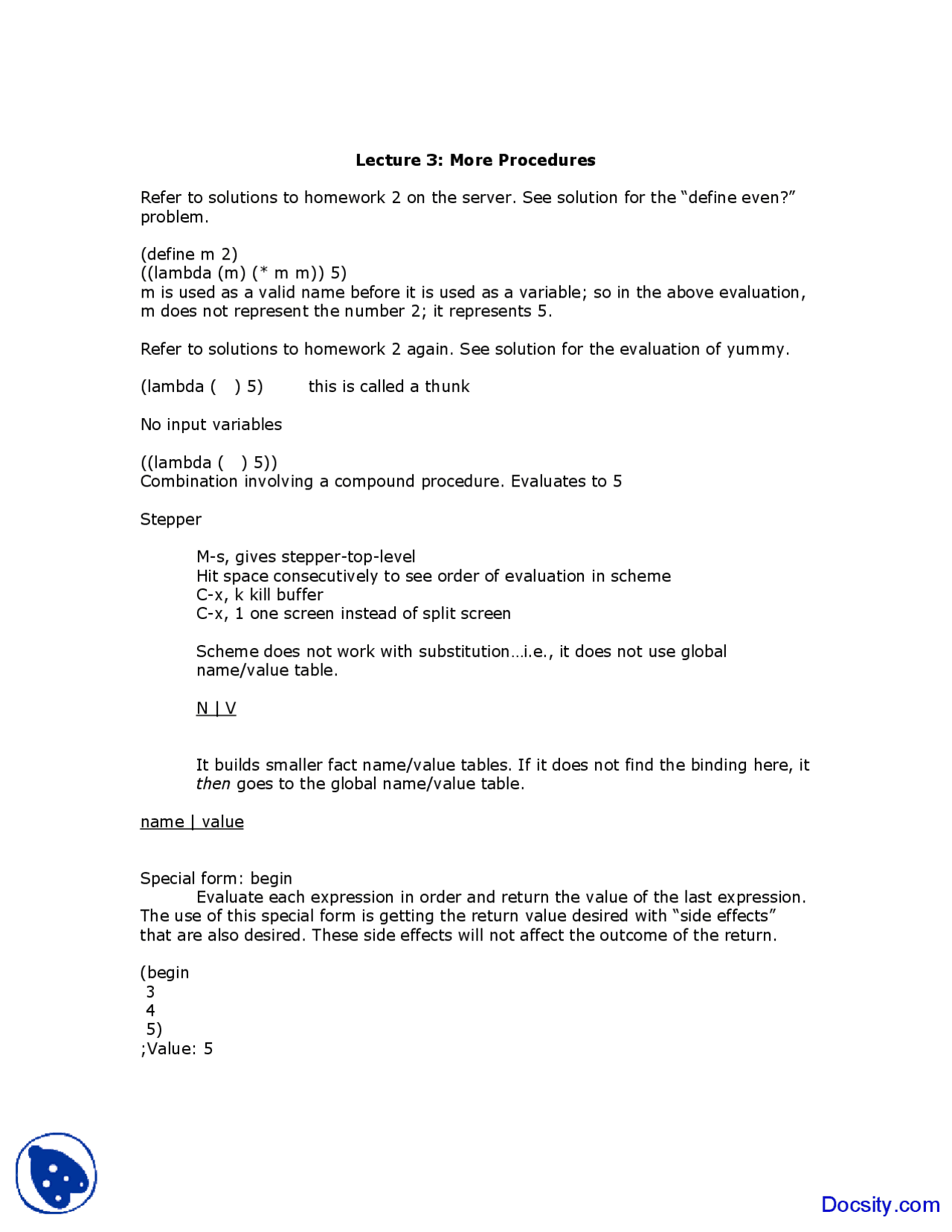 Procedures - Building Programming Experience - Lecture Slides - Docsity