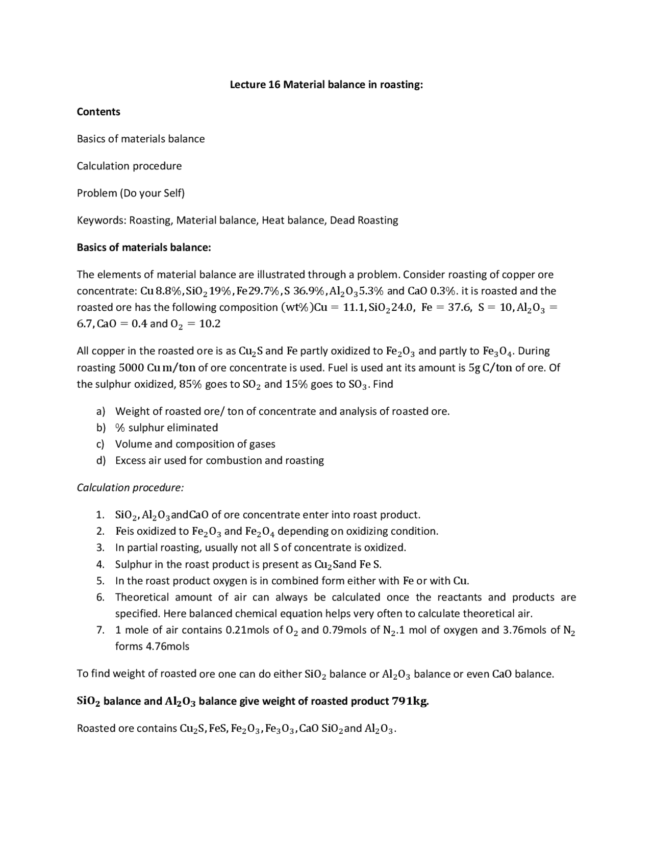 Material Balance Materials and Heat Balance in Metallurgical