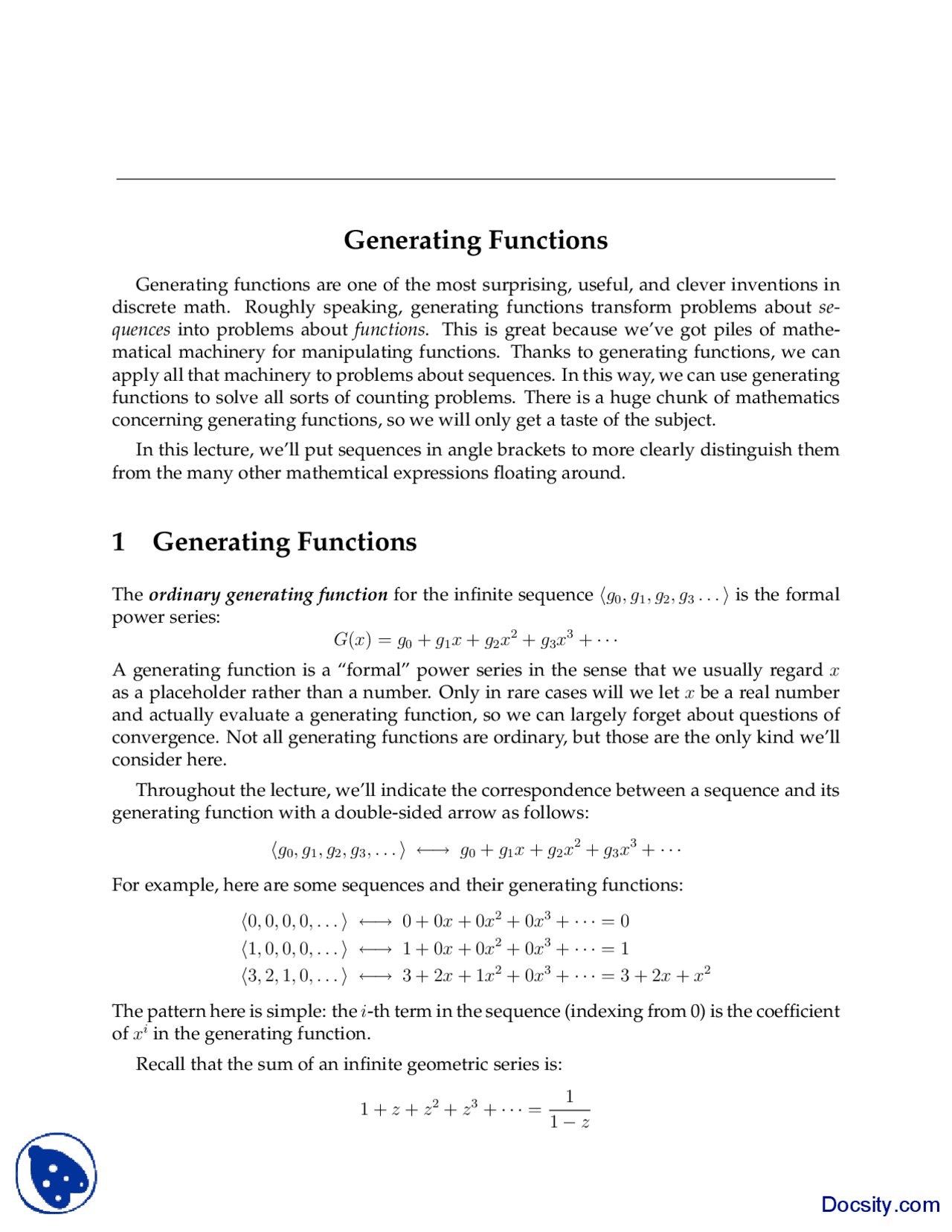 Generating Functions - Mathematics for Computer Science - Lecture ...